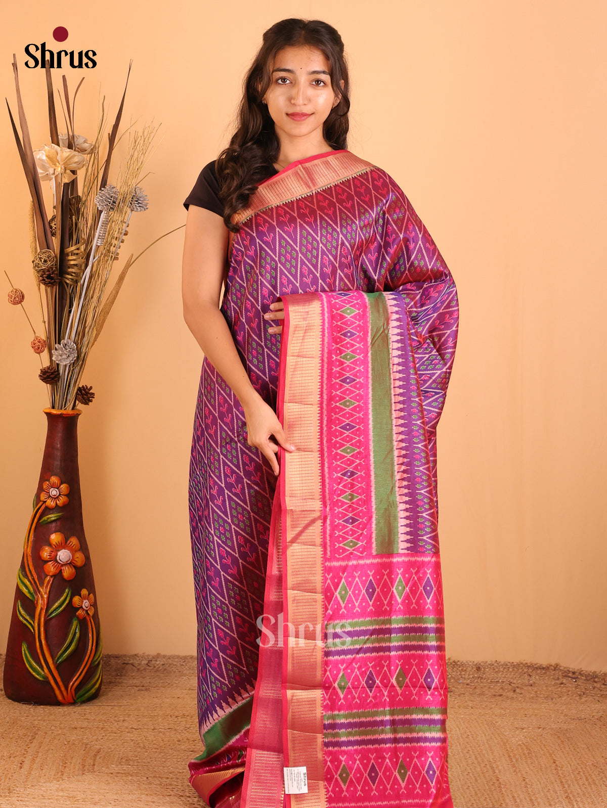 Purple & Pink - Semi Patola Saree - Shop on Shrus.com