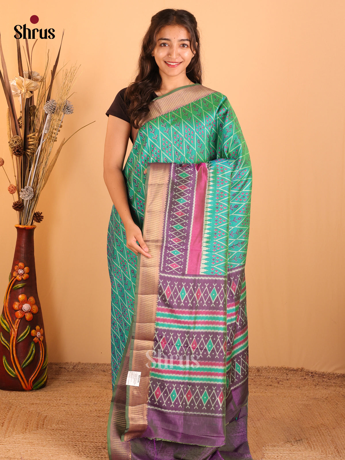 Teal Green & Purple - Semi Patola Saree - DCS18011 - Shop on Shrus.com
