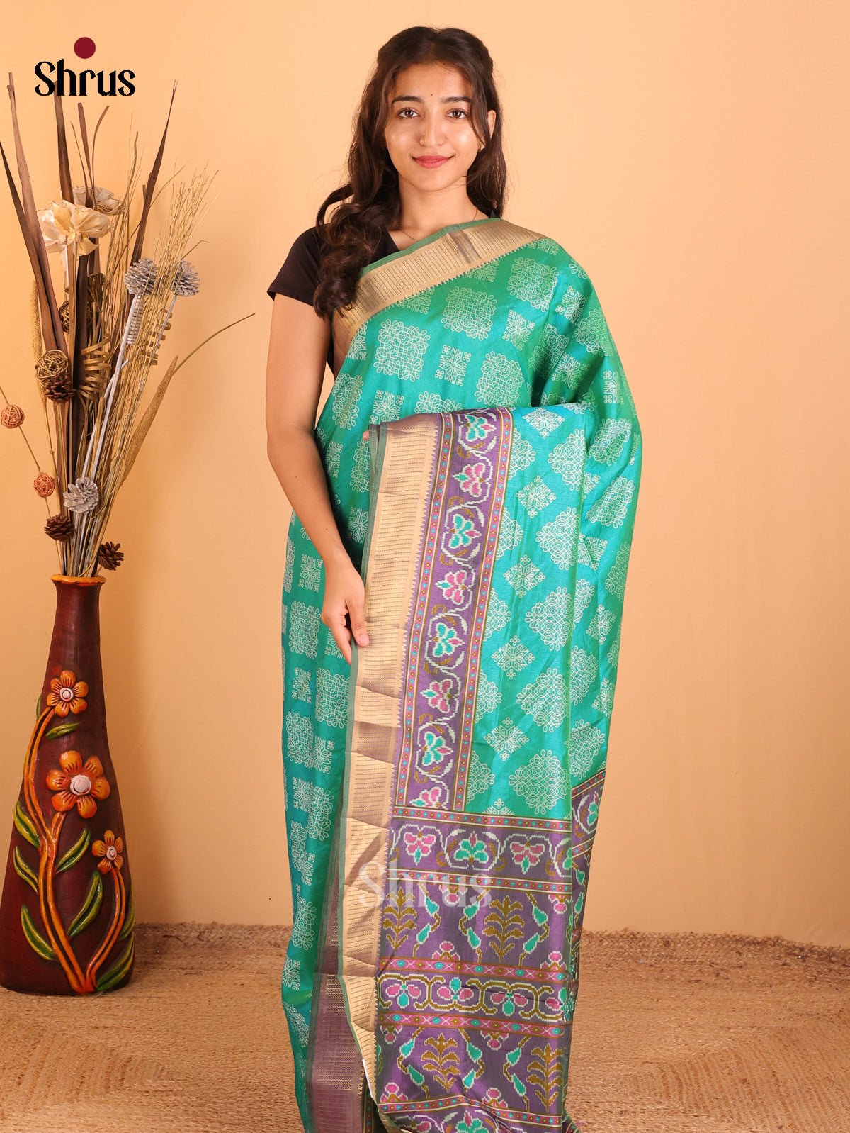 Teal Green & Purple - Semi Patola Saree - DCS18016 - Shop on Shrus.com