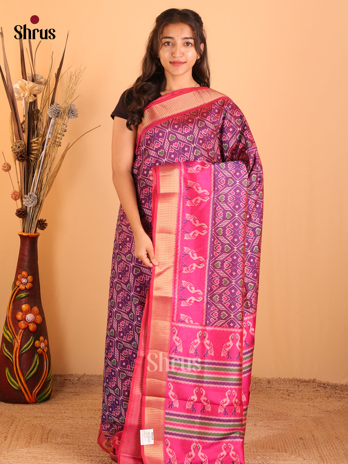 Purple & Pink - Semi Patola Saree - Shop on Shrus.com