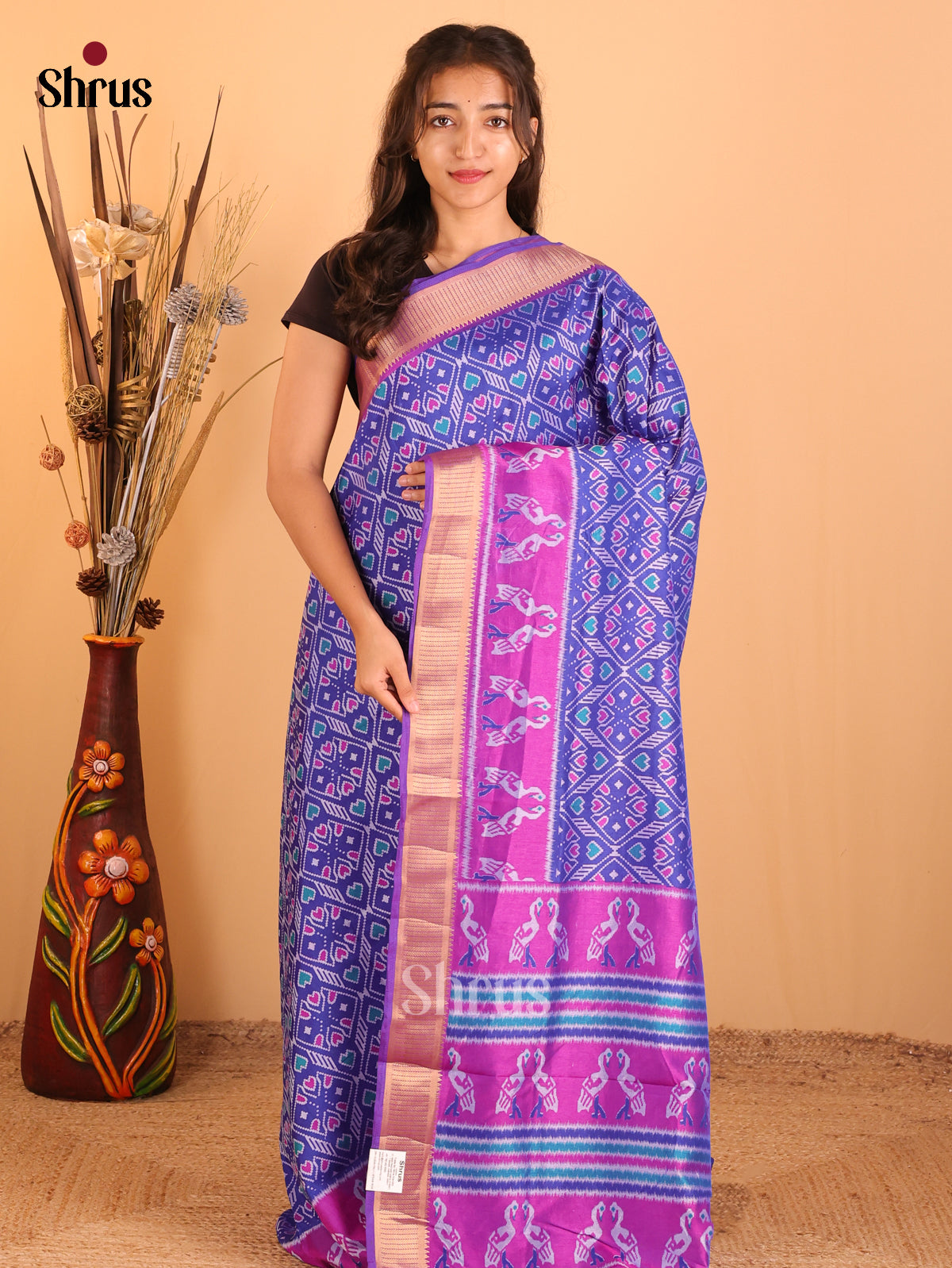 Blue & Purple - Semi Patola Saree - Shop on Shrus.com