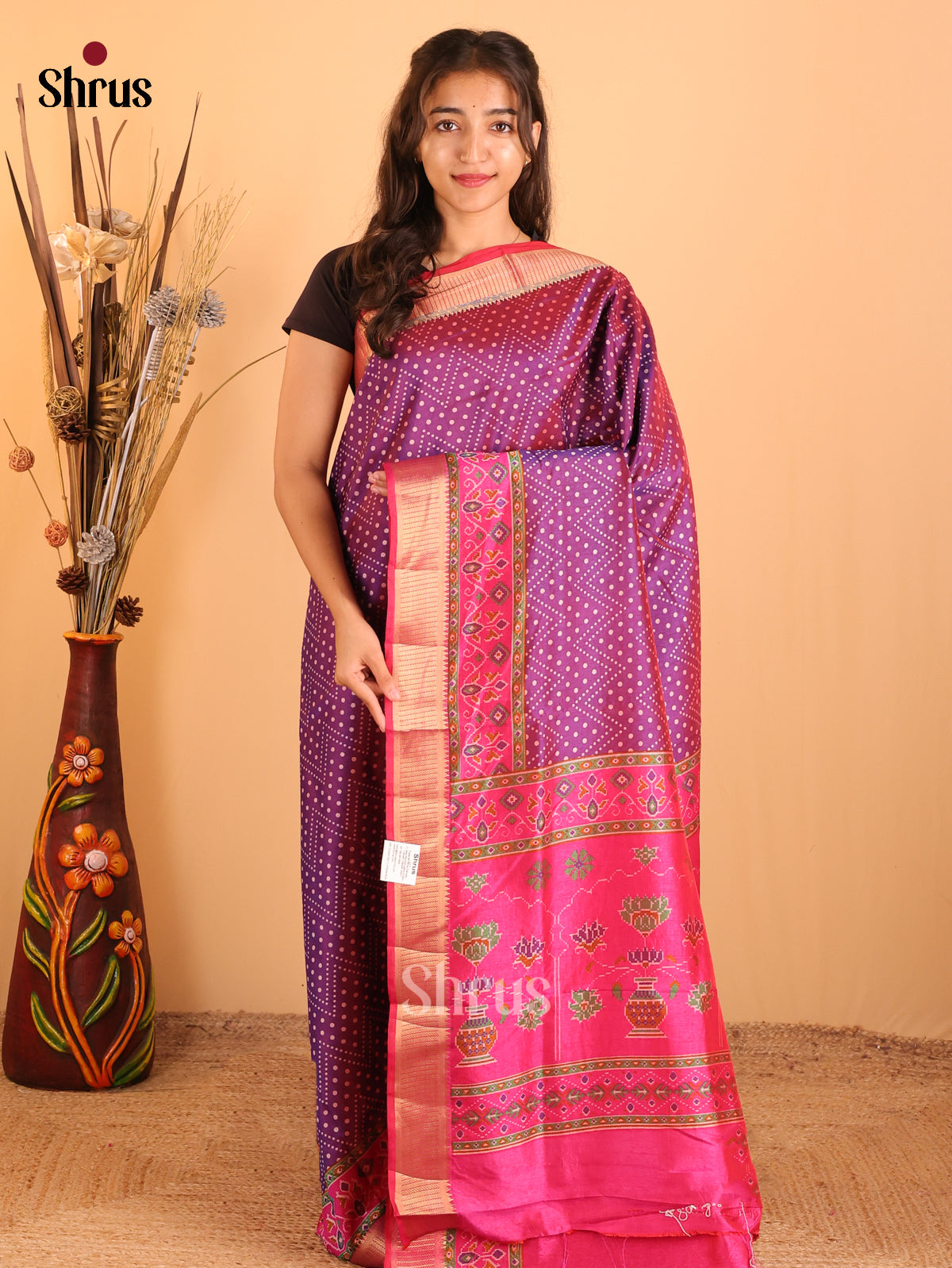 Purple & Pink - Semi Patola Saree - Shop on Shrus.com