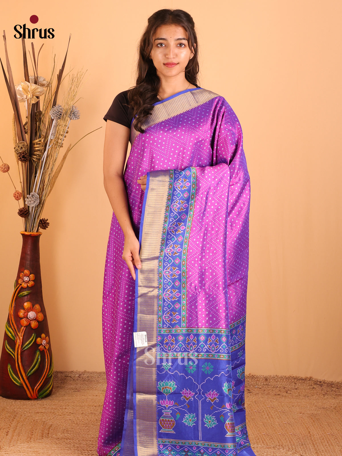 Majenta & Blue - Semi Patola Saree - Shop on Shrus.com
