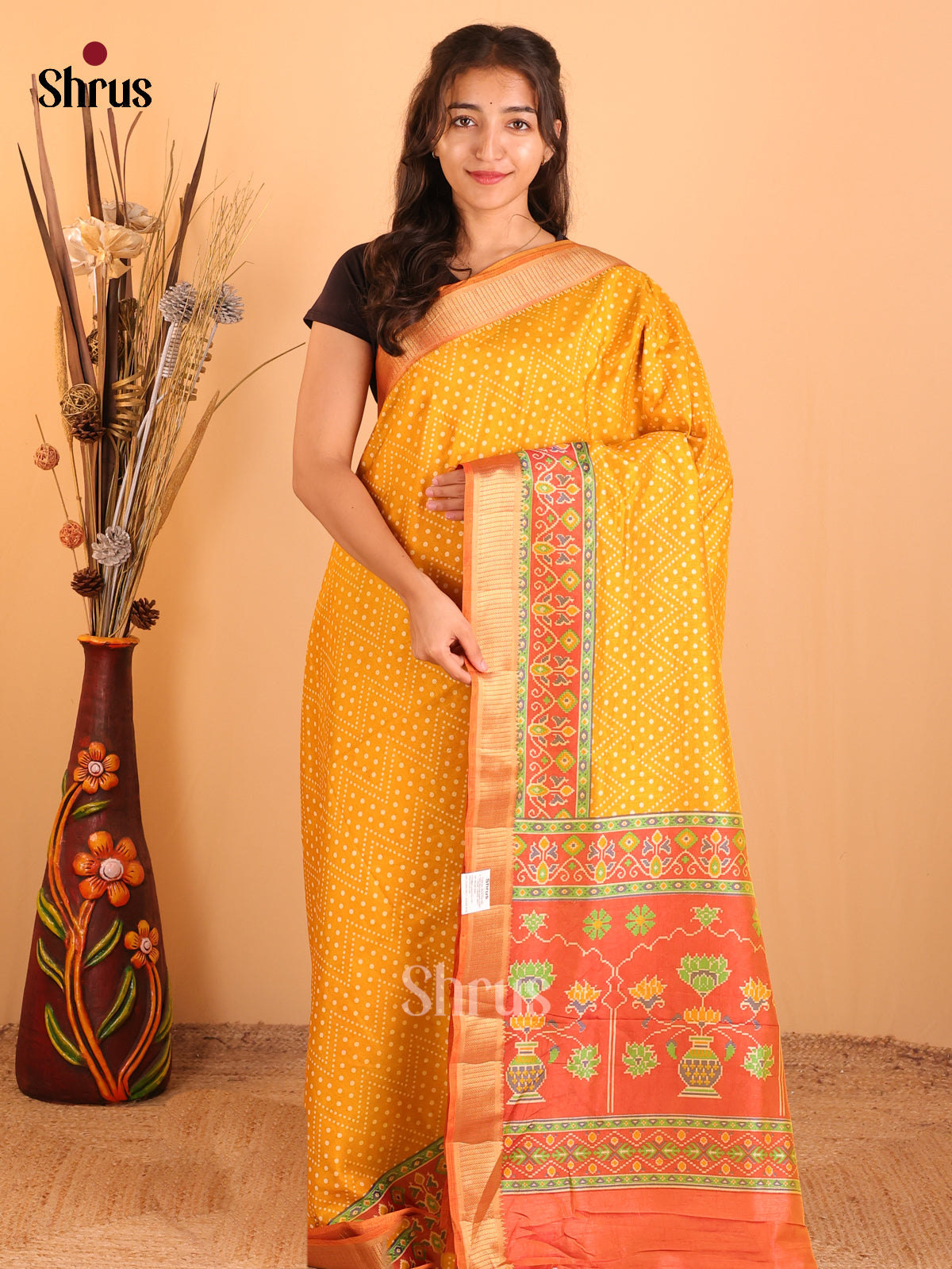 Mustard & Brick - Semi Patola Saree - Shop on Shrus.com