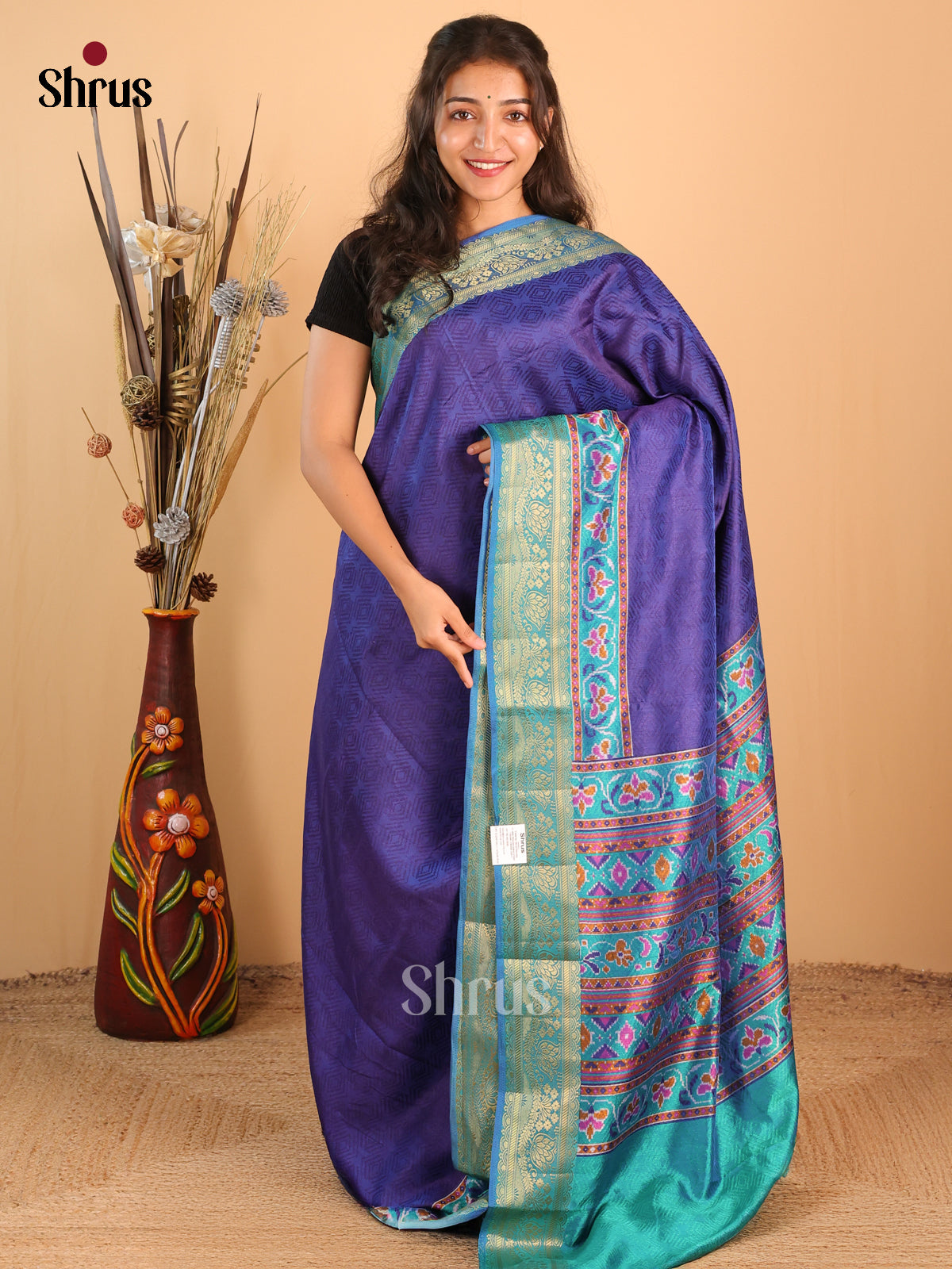 Blue & Teal- Semi Patola Saree - Shop on Shrus.com