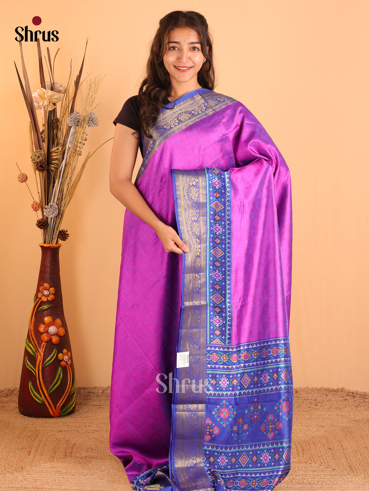 Majenta & Blue - Semi Patola Saree - Shop on Shrus.com