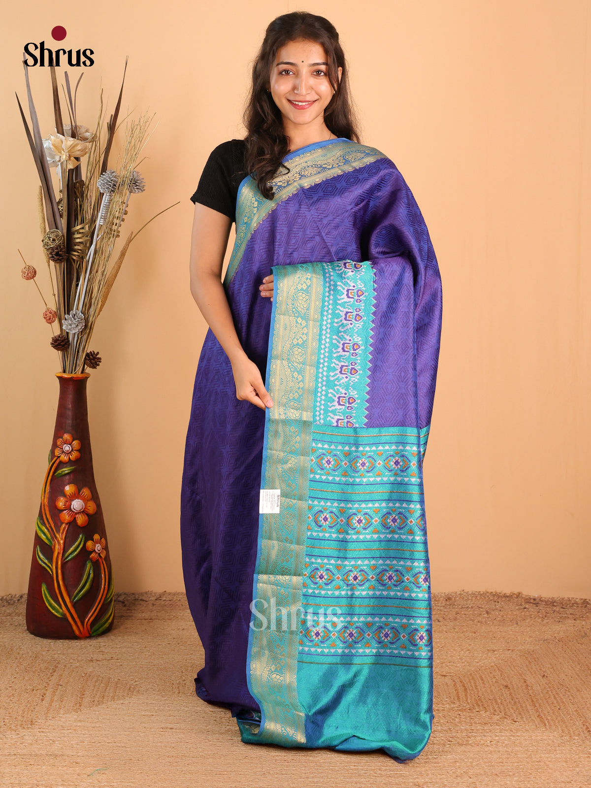 Blue & Teal- Semi Patola Saree - Shop on Shrus.com