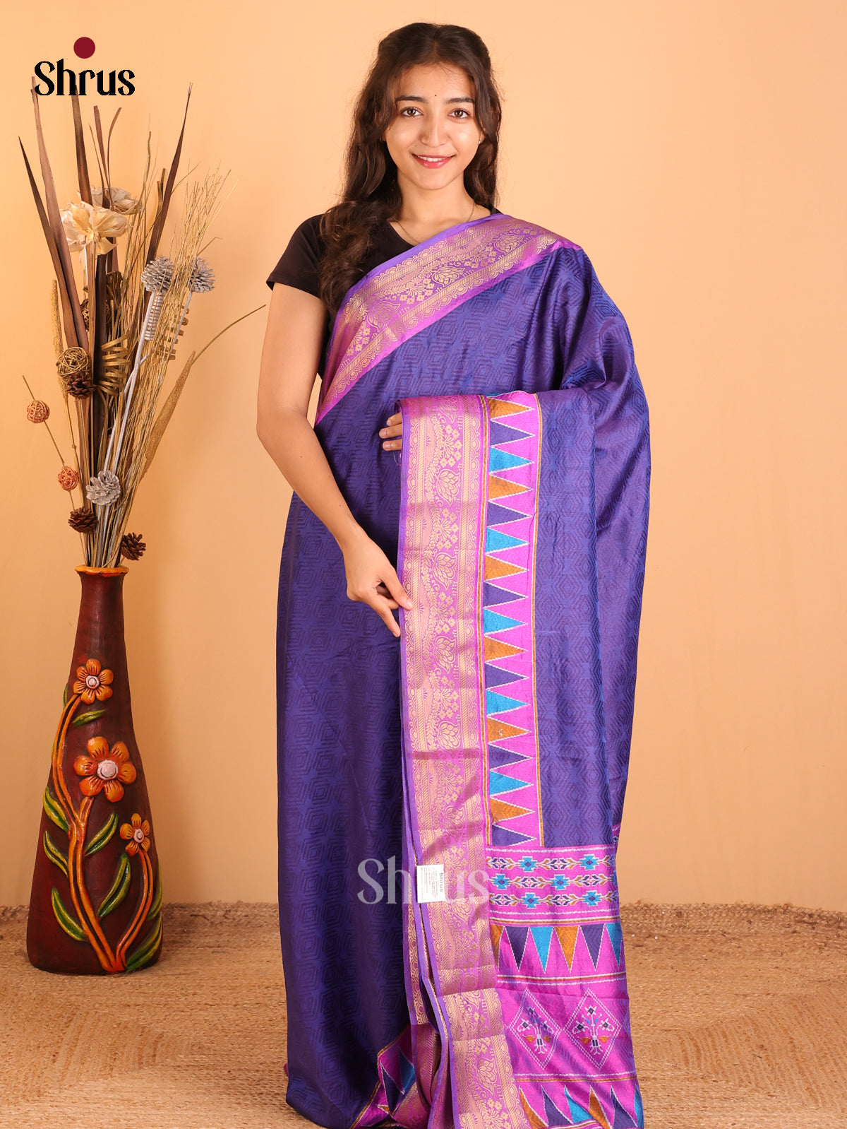 Blue & Purple - Semi Patola Saree - Shop on Shrus.com