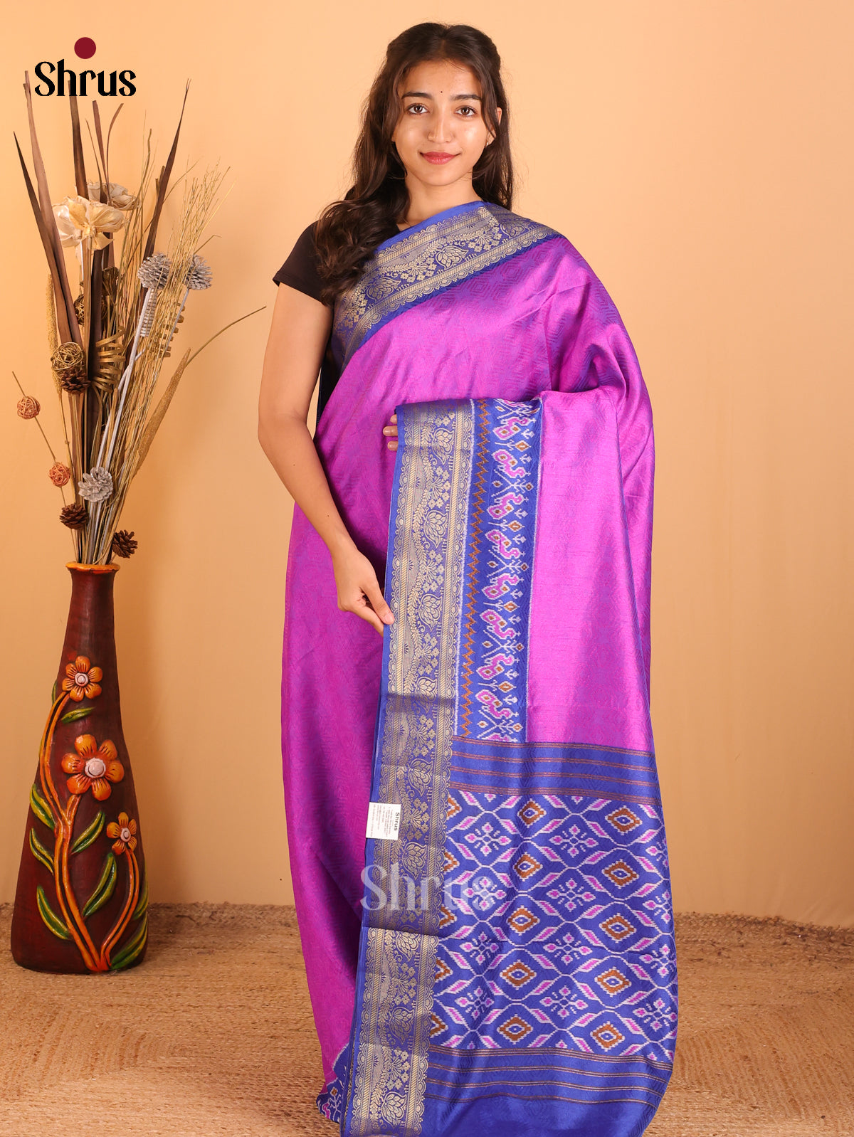 Purple & Blue - Semi Patola Saree - Shop on Shrus.com