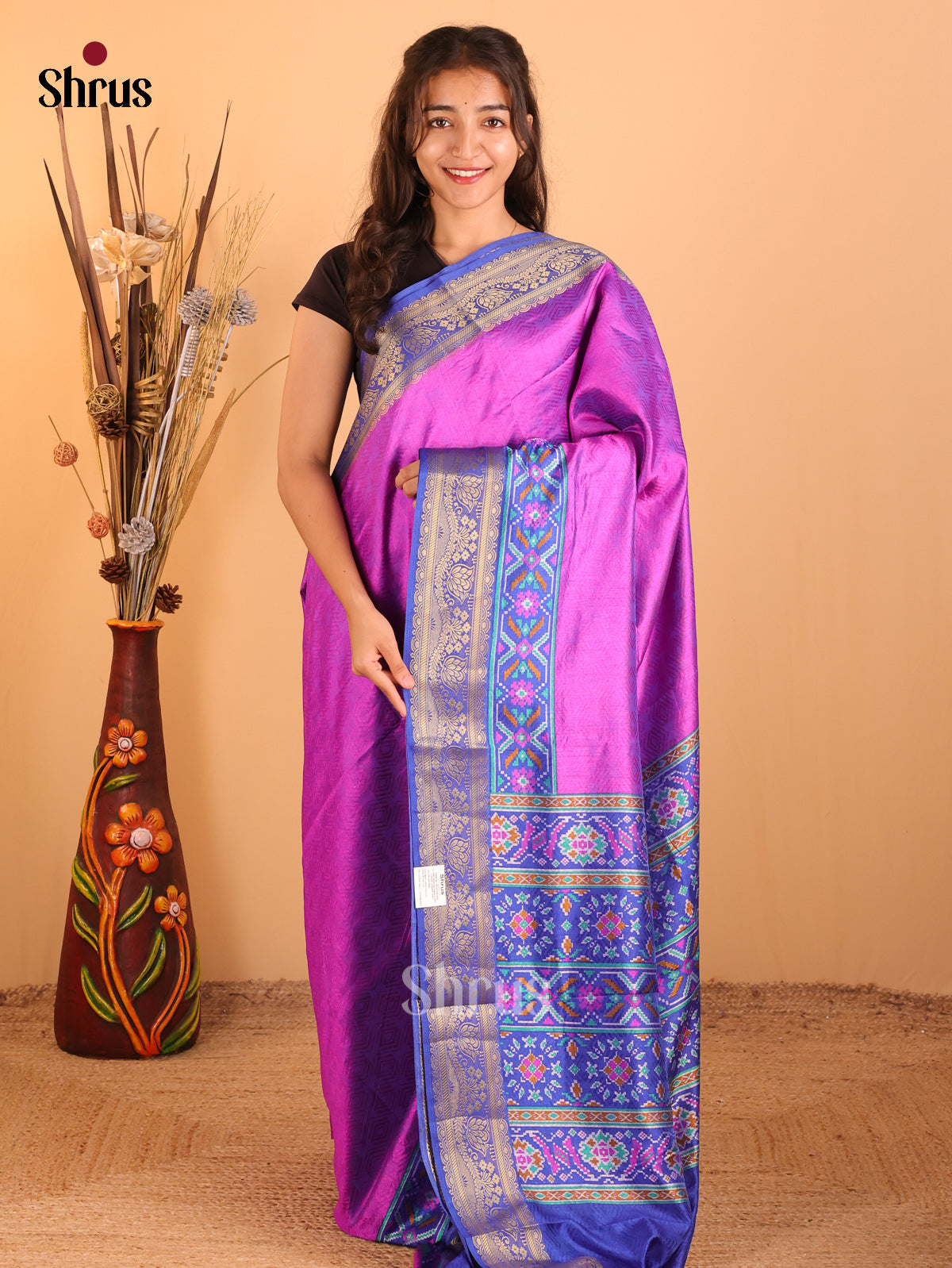 Purple & Blue - Semi Patola Saree - Shop on Shrus.com