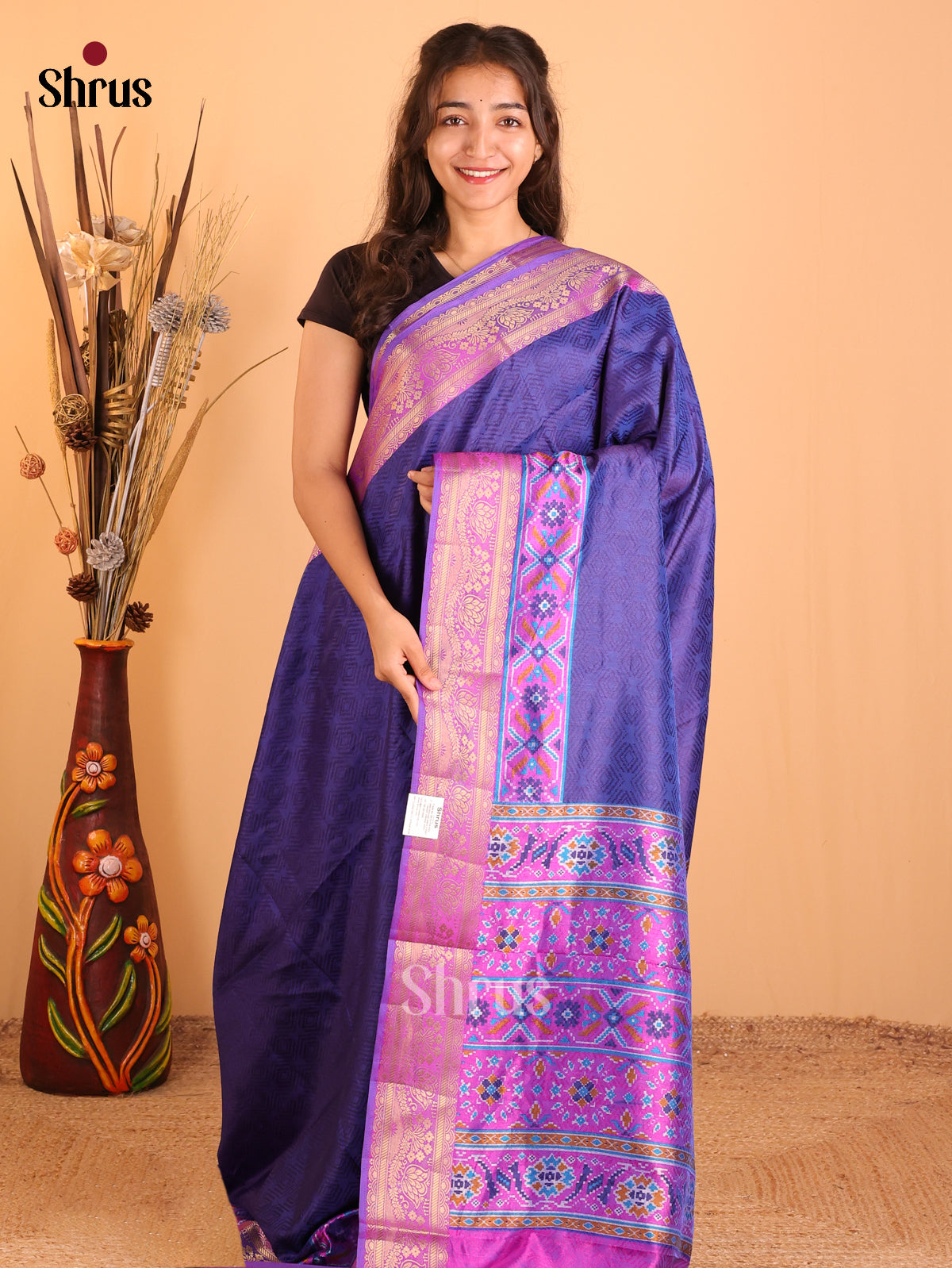 Blue & Purple- Semi Patola Saree - Shop on Shrus.com