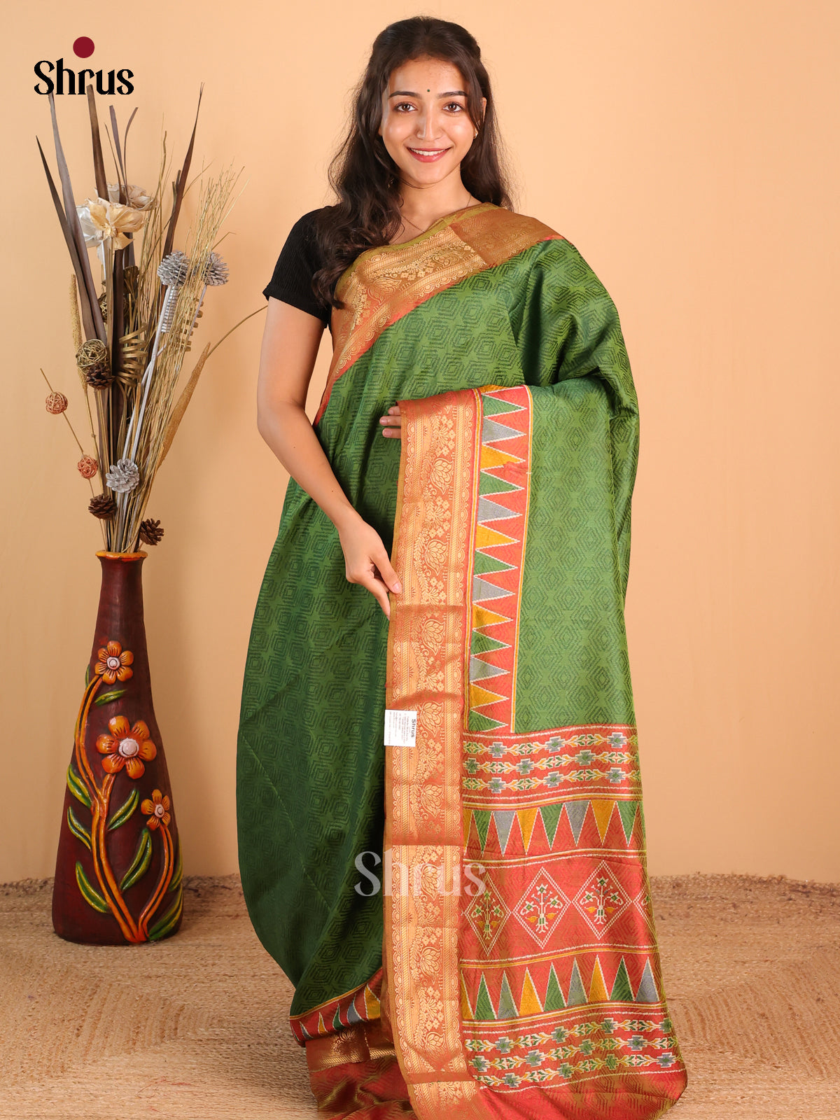 Green & Brick - Semi Patola Saree - Shop on Shrus.com