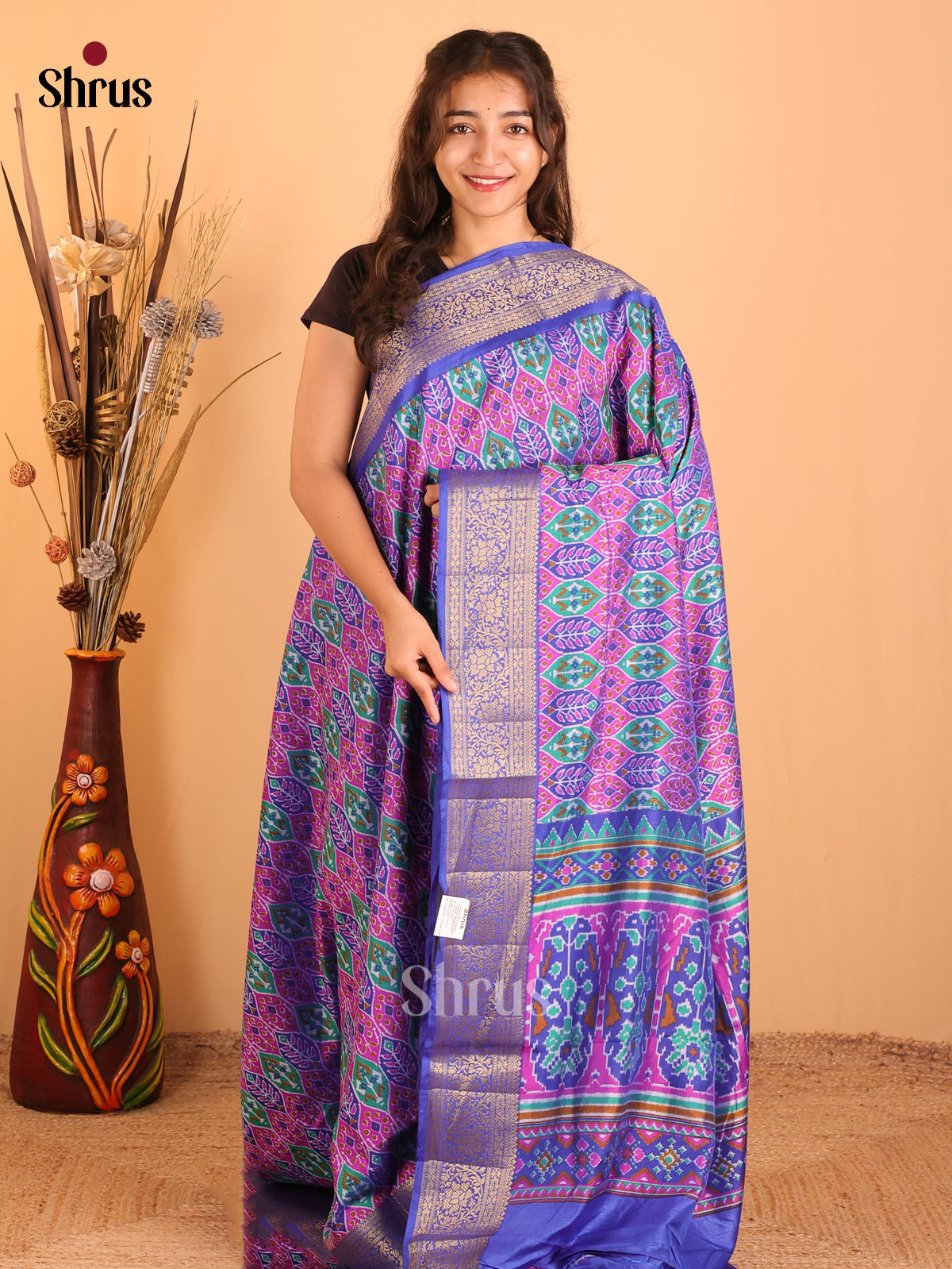 Purple & Blue - Semi Patola Saree - Shop on Shrus.com