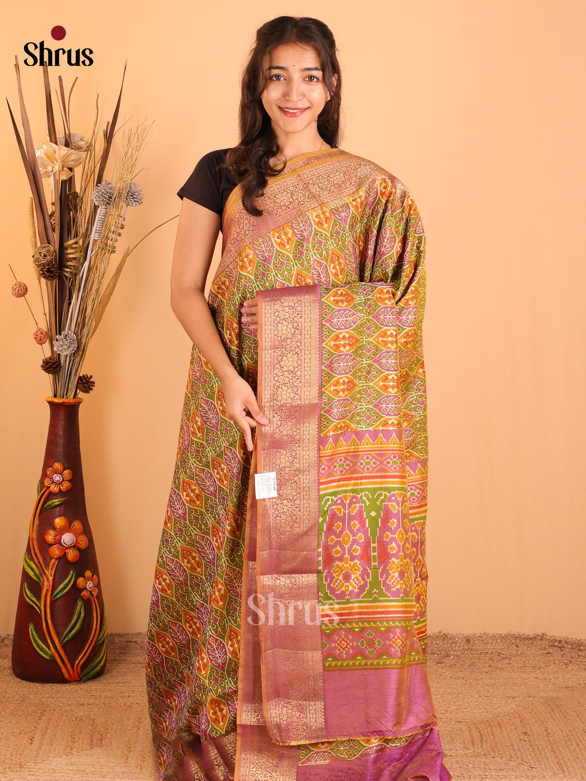 Orange & Purple- Semi Patola Saree - Shop on Shrus.com