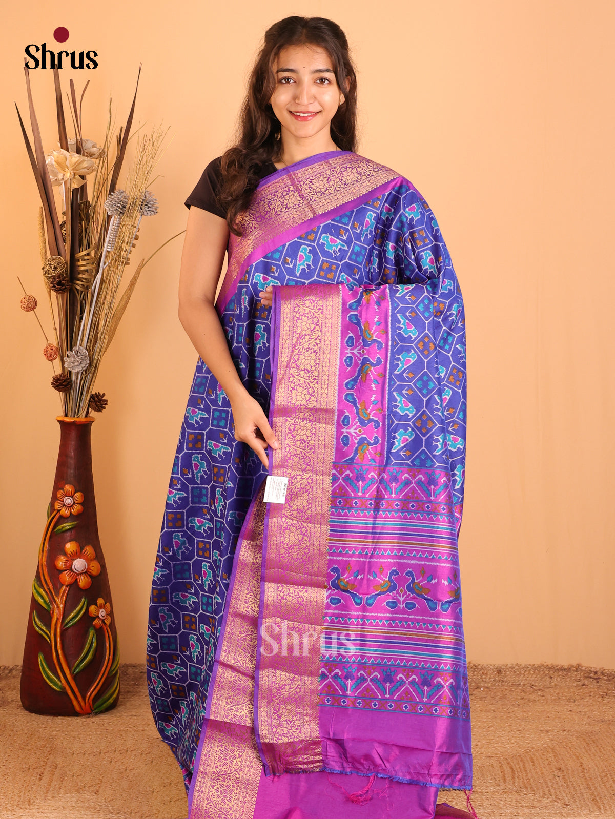 Blue & Purple - Semi Patola Saree - Shop on Shrus.com