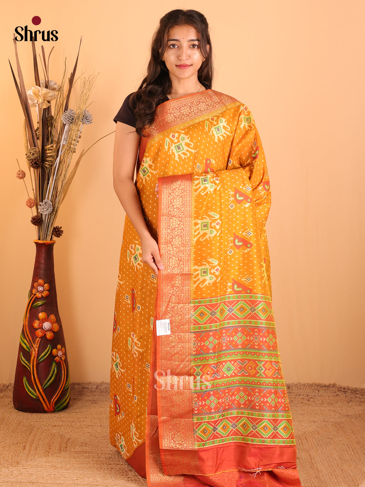 Orange & Brick - Semi Patola Saree - Shop on Shrus.com