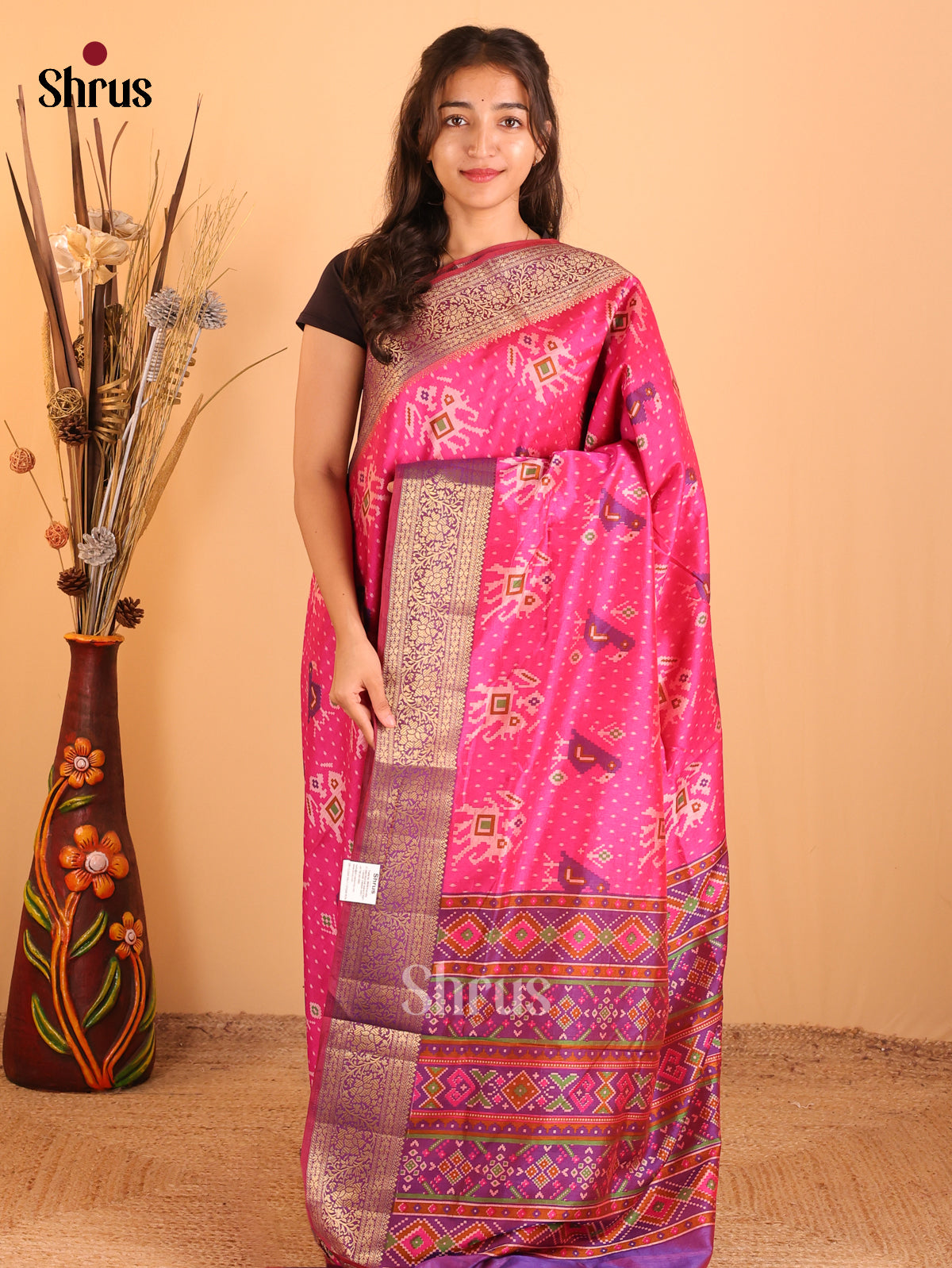 Pink & Purple - Semi Patola Saree - Shop on Shrus.com