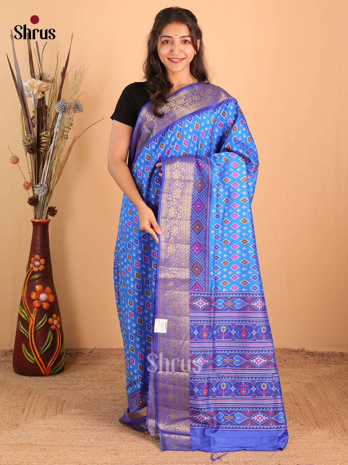 Blue- Semi Patola Saree - Shop on Shrus.com