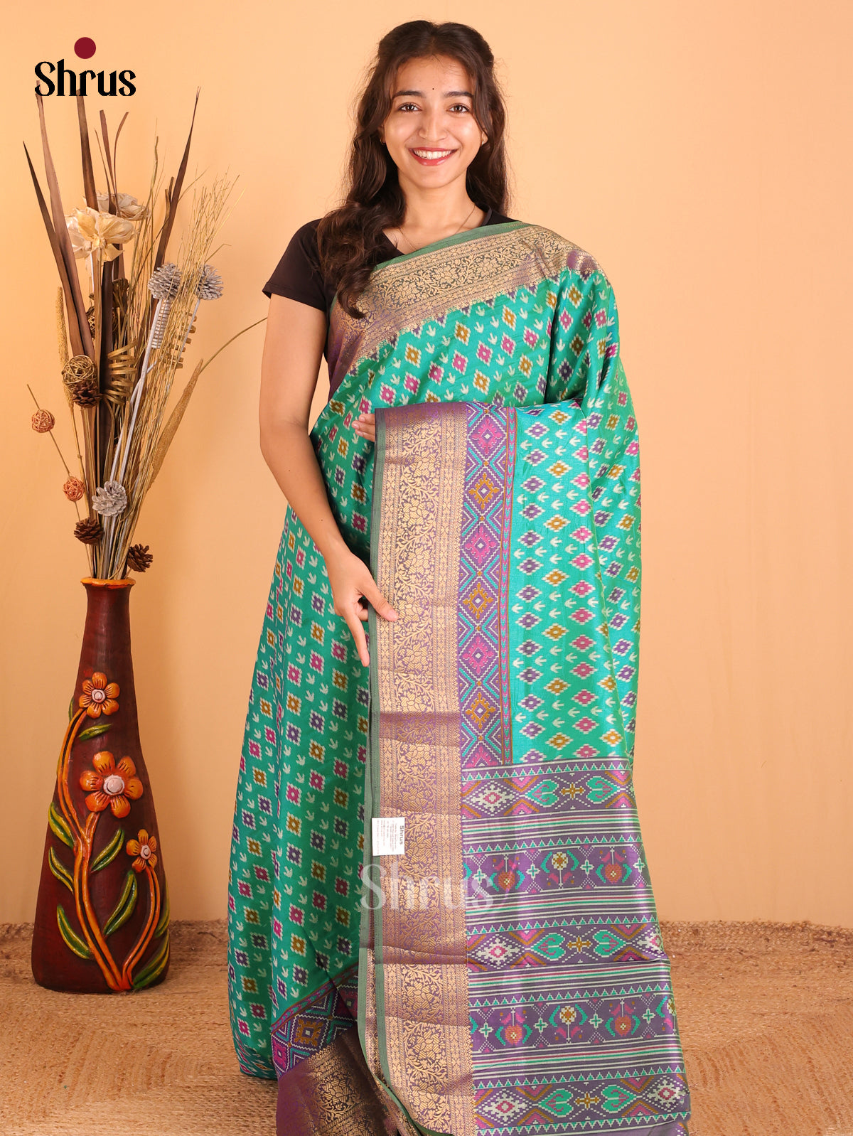 Teal Green & Violet - Semi Patola Saree - DCS18102 - Shop on Shrus.com