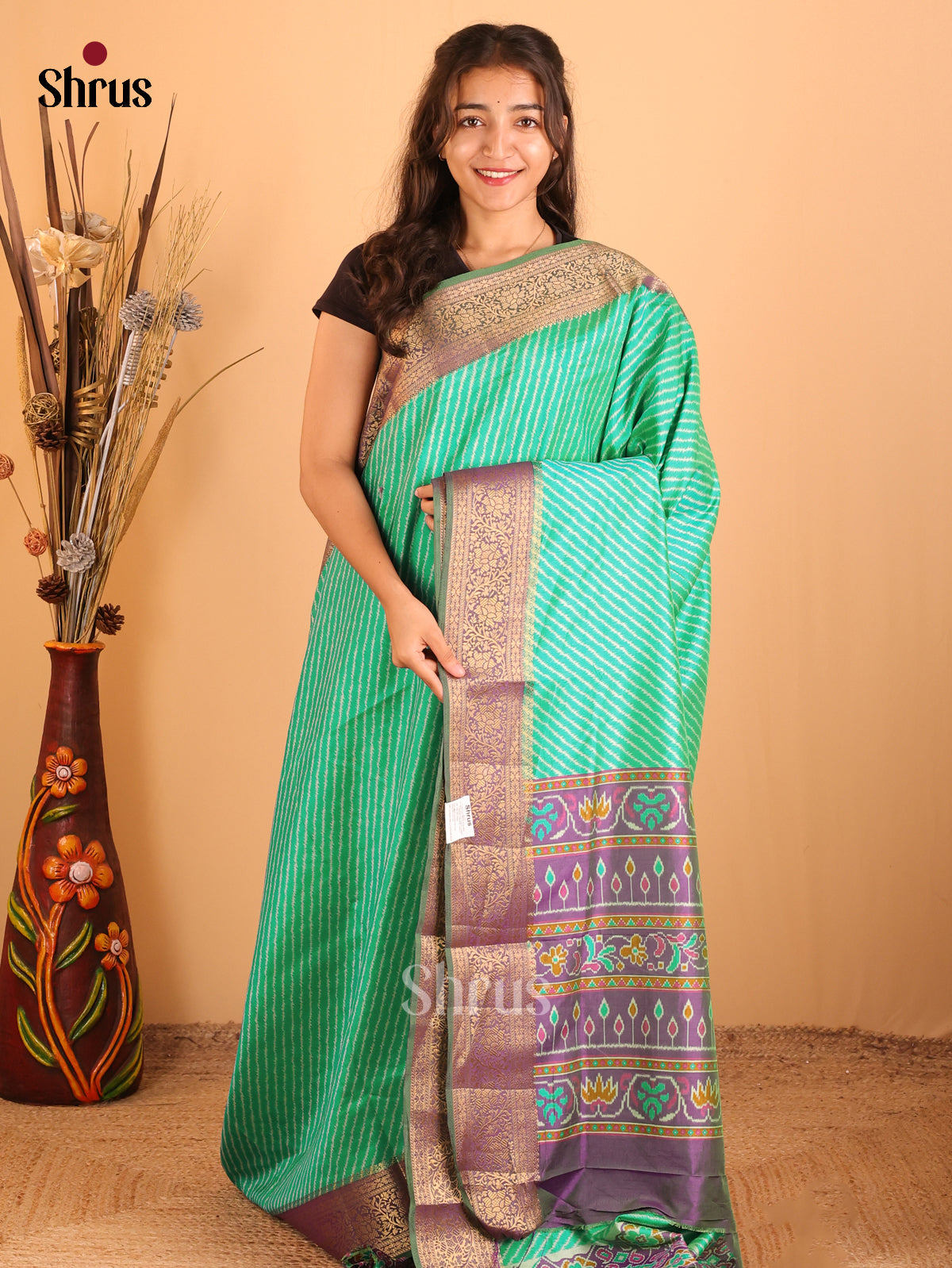 Teal Green & Purple - Semi Patola Saree - DCS18105 - Shop on Shrus.com