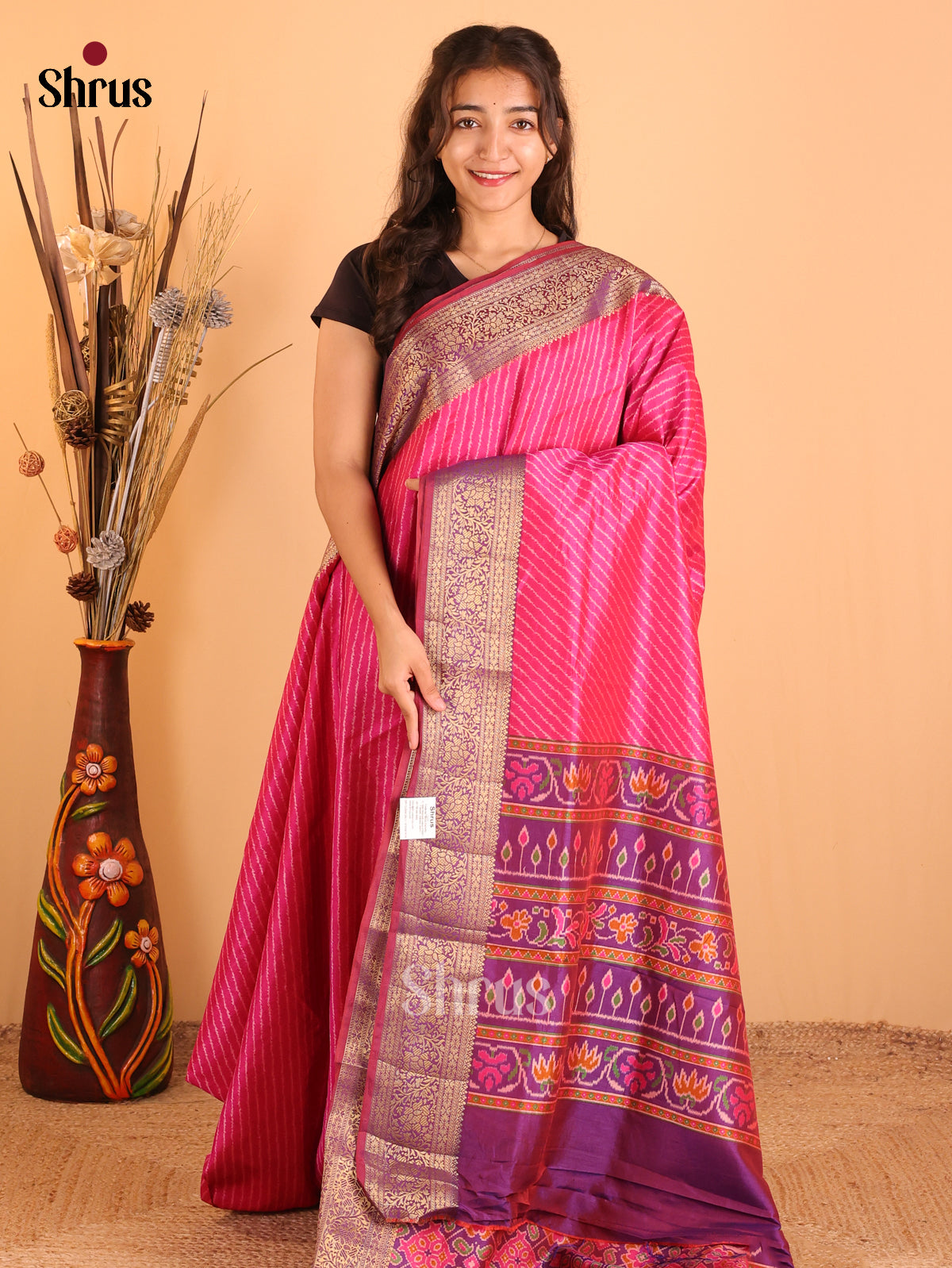 Pink & Purple - Semi Patola Saree - Shop on Shrus.com