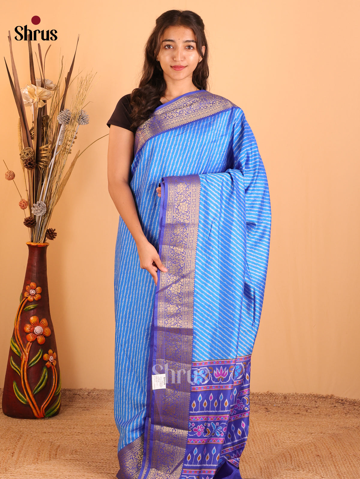 Blue & Purple - Semi Patola Saree - Shop on Shrus.com