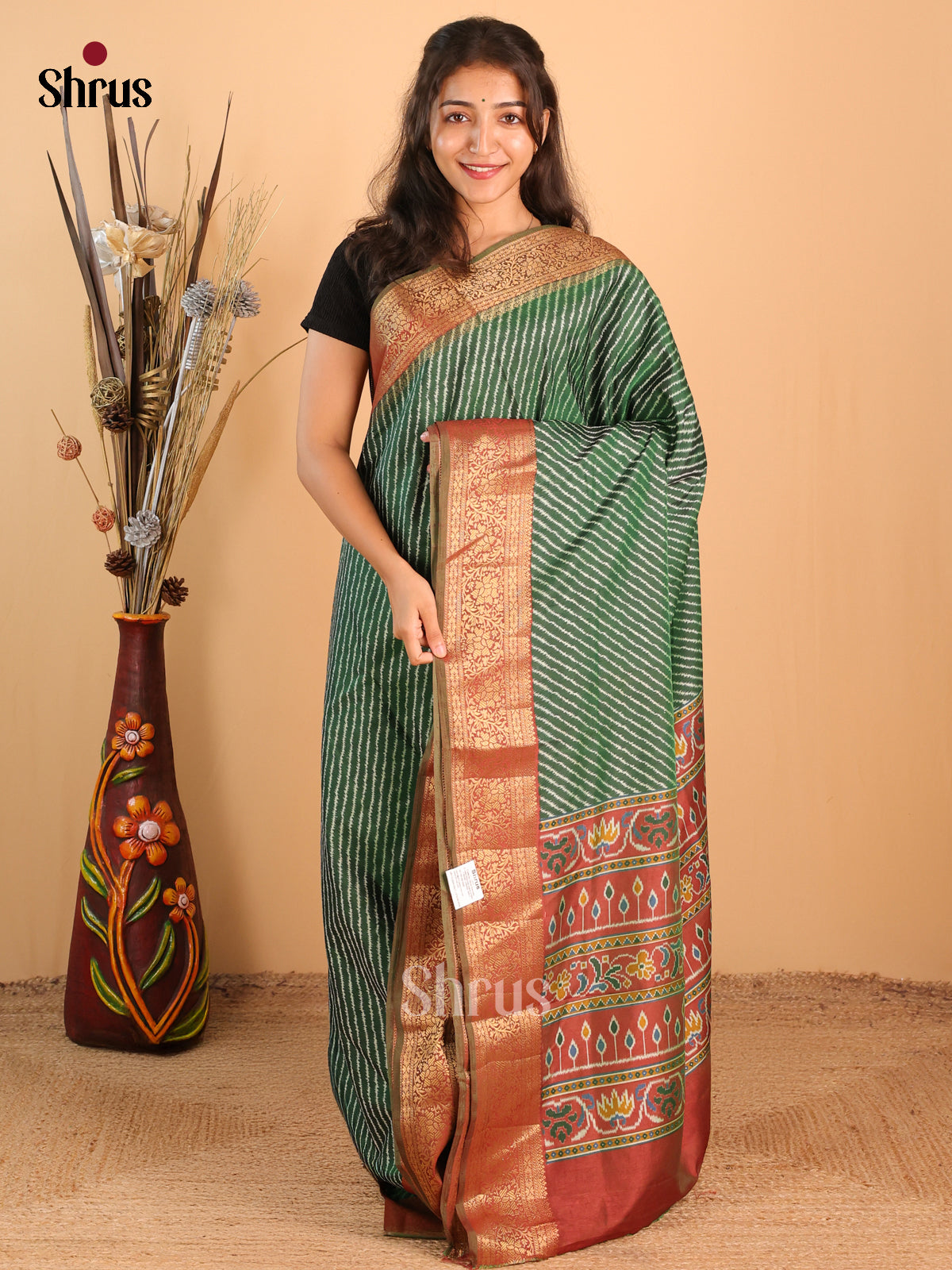 Green & Brown - Semi Patola Saree - Shop on Shrus.com
