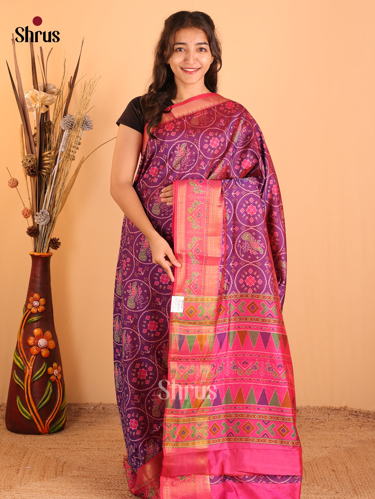 Purple & Pink - Semi Patola Saree - Shop on Shrus.com