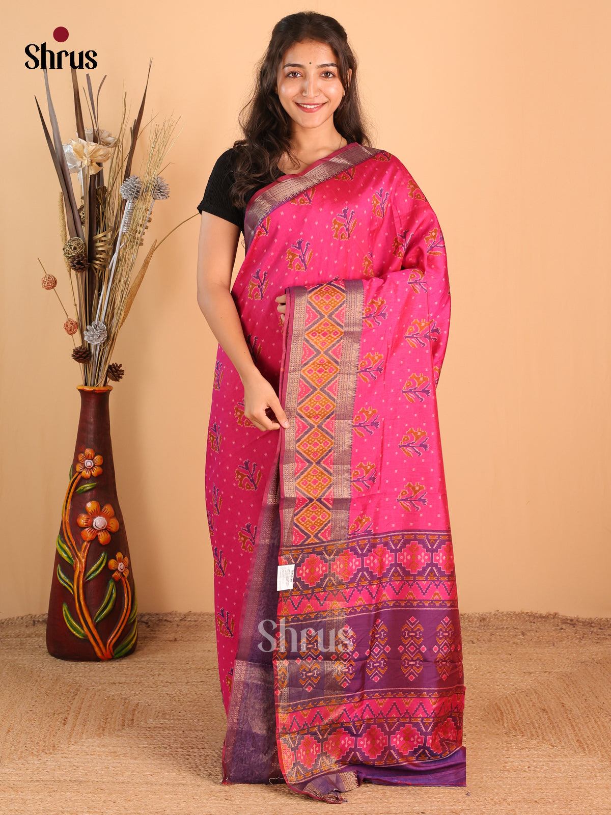 Pink & Purple - Semi Patola Saree - Shop on Shrus.com