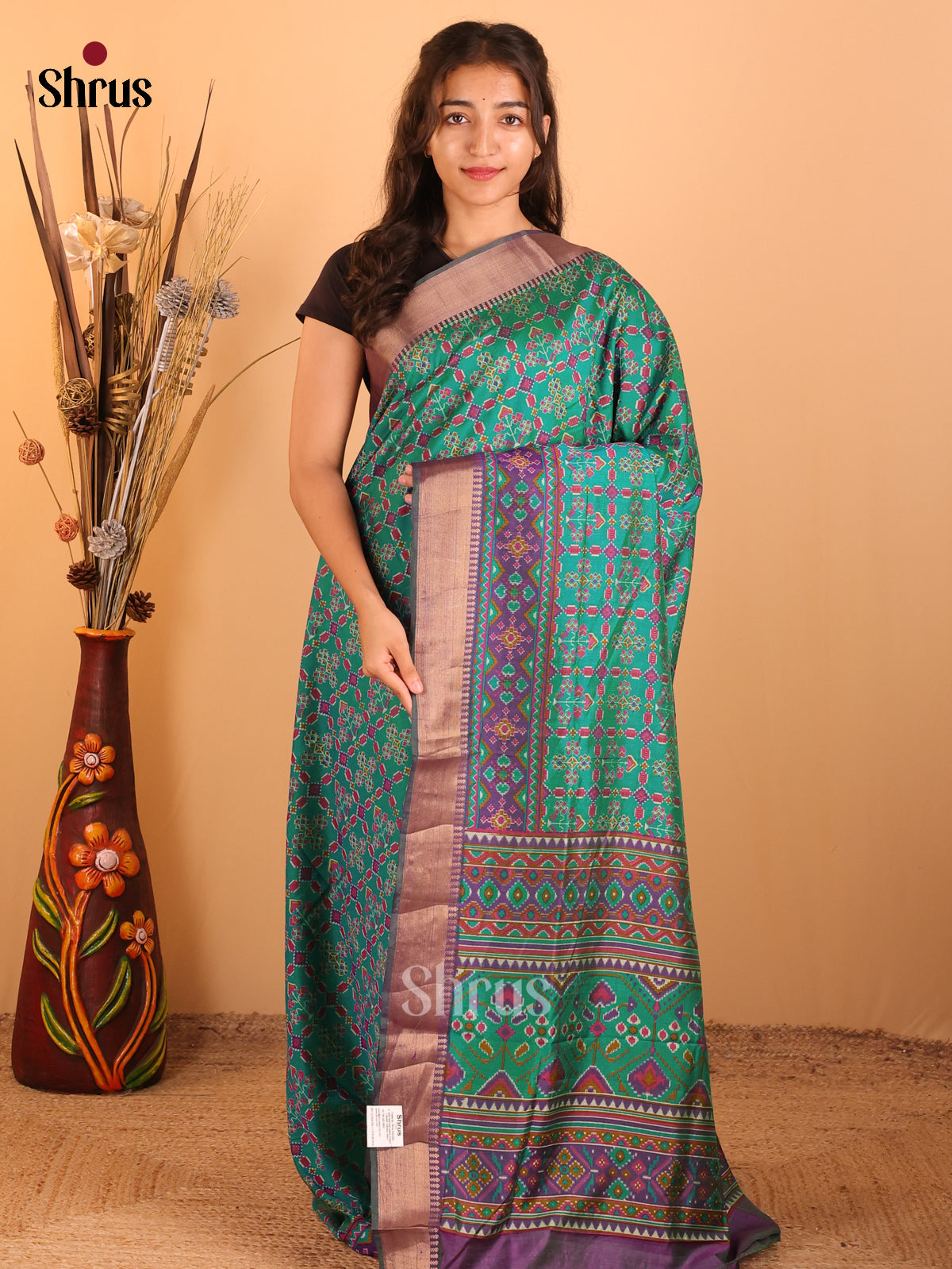 Green & Purple - Semi Patola Saree - DCS18139 - Shop on Shrus.com