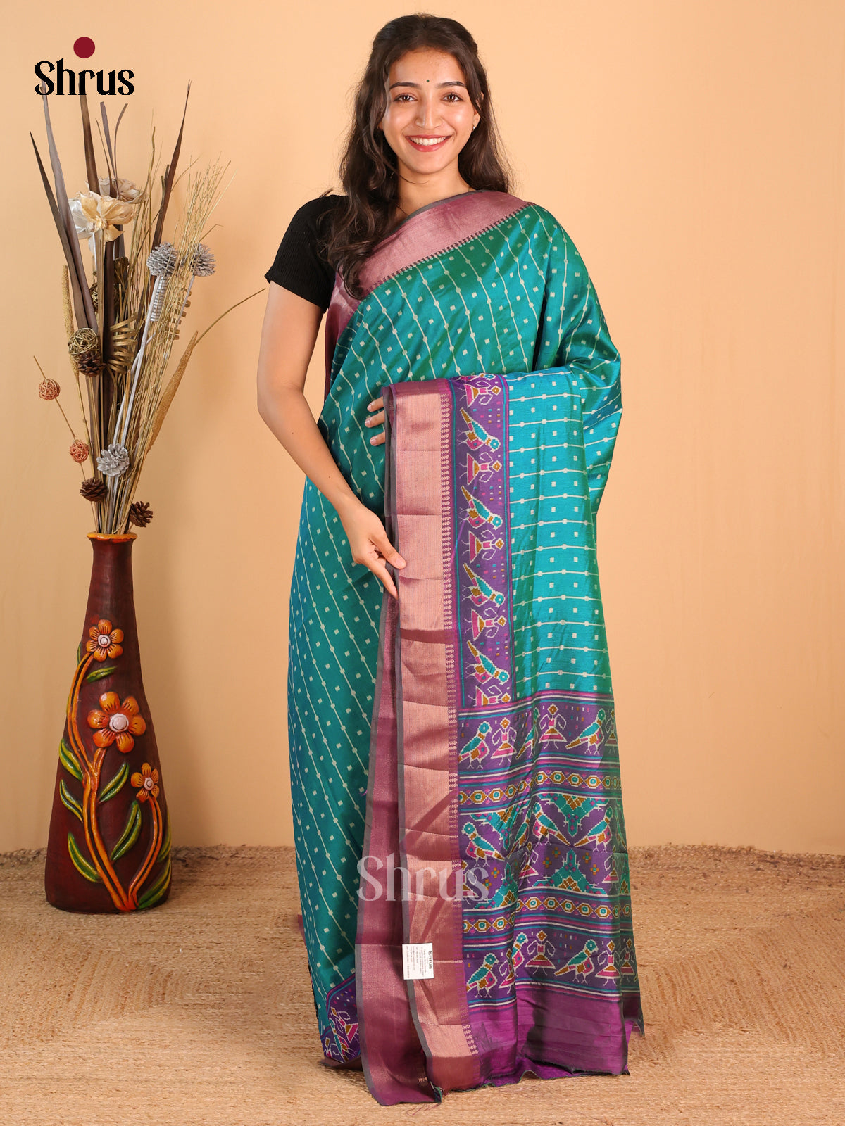 Teal Green & Purple - Semi Patola Saree - DCS18140 - Shop on Shrus.com