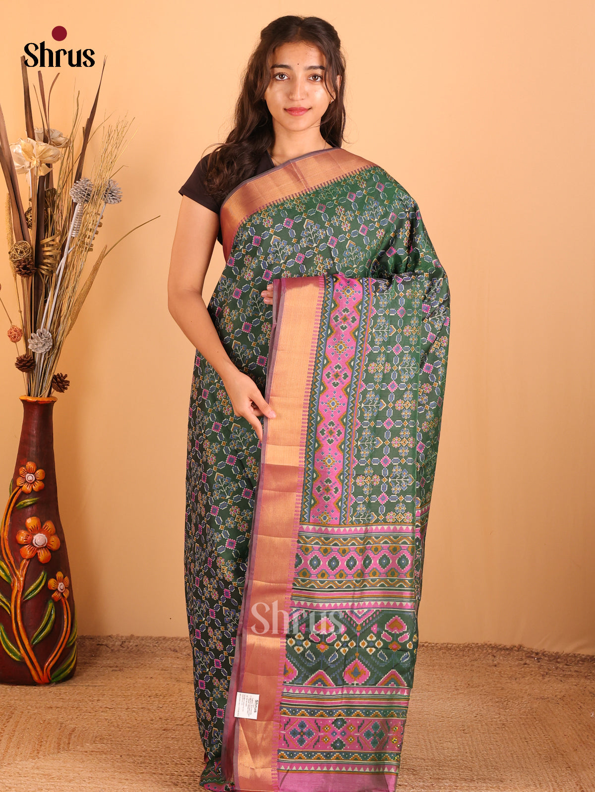 Green & Purple - Semi Patola Saree - Shop on Shrus.com