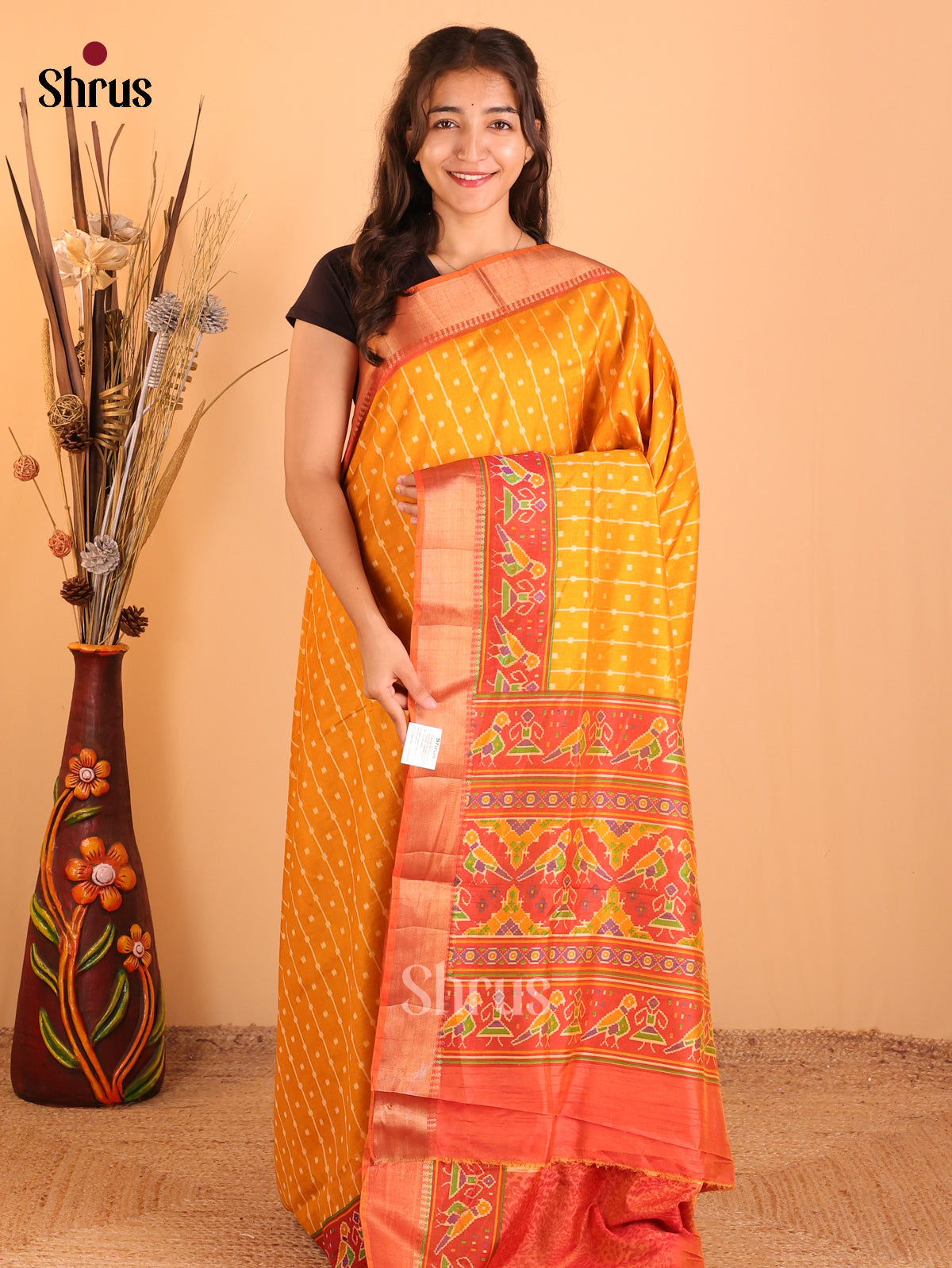 Mustard & Brick - Semi Patola Saree - Shop on Shrus.com