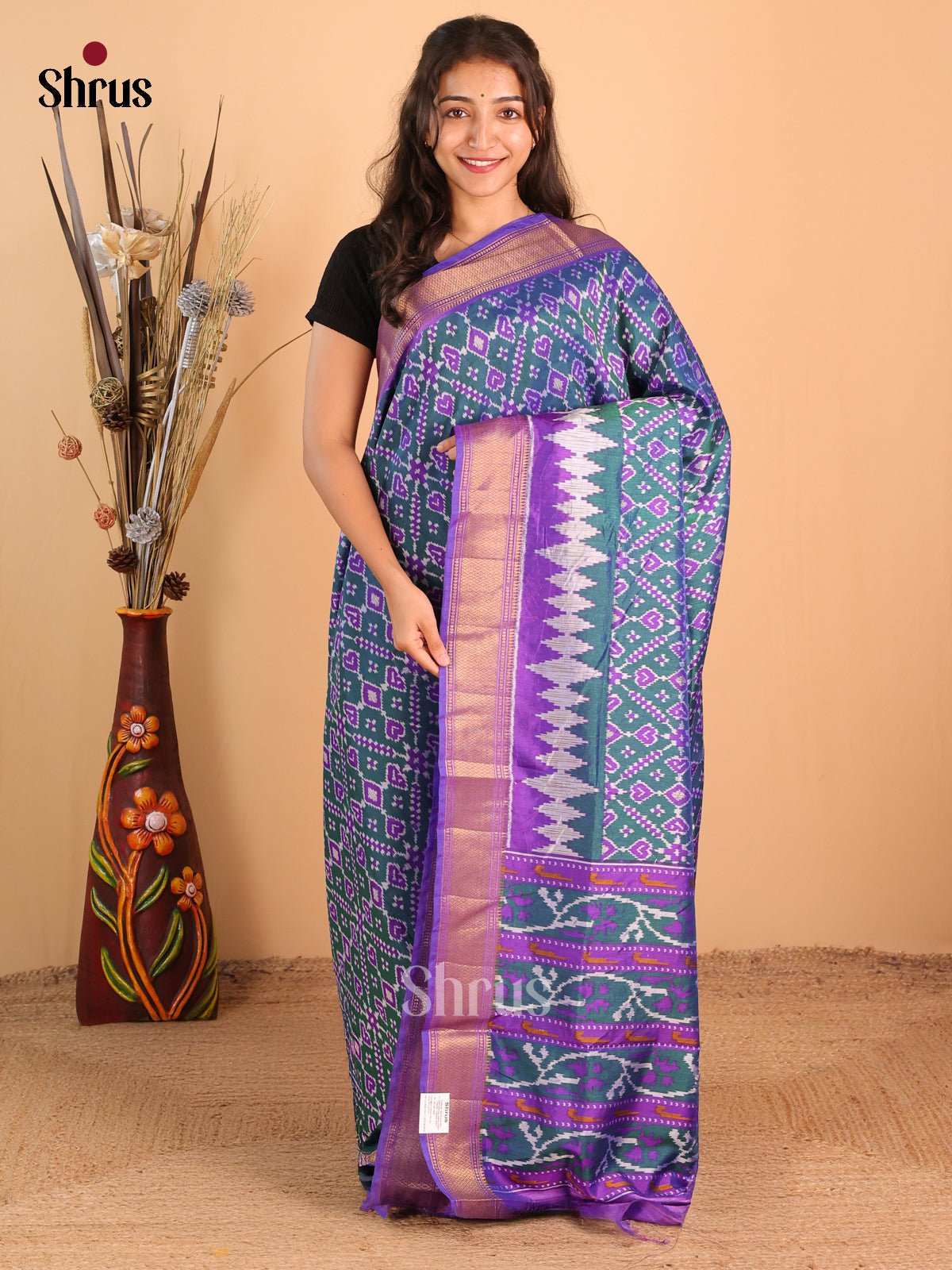 Blue & Purple - Semi Patola Saree - Shop on Shrus.com