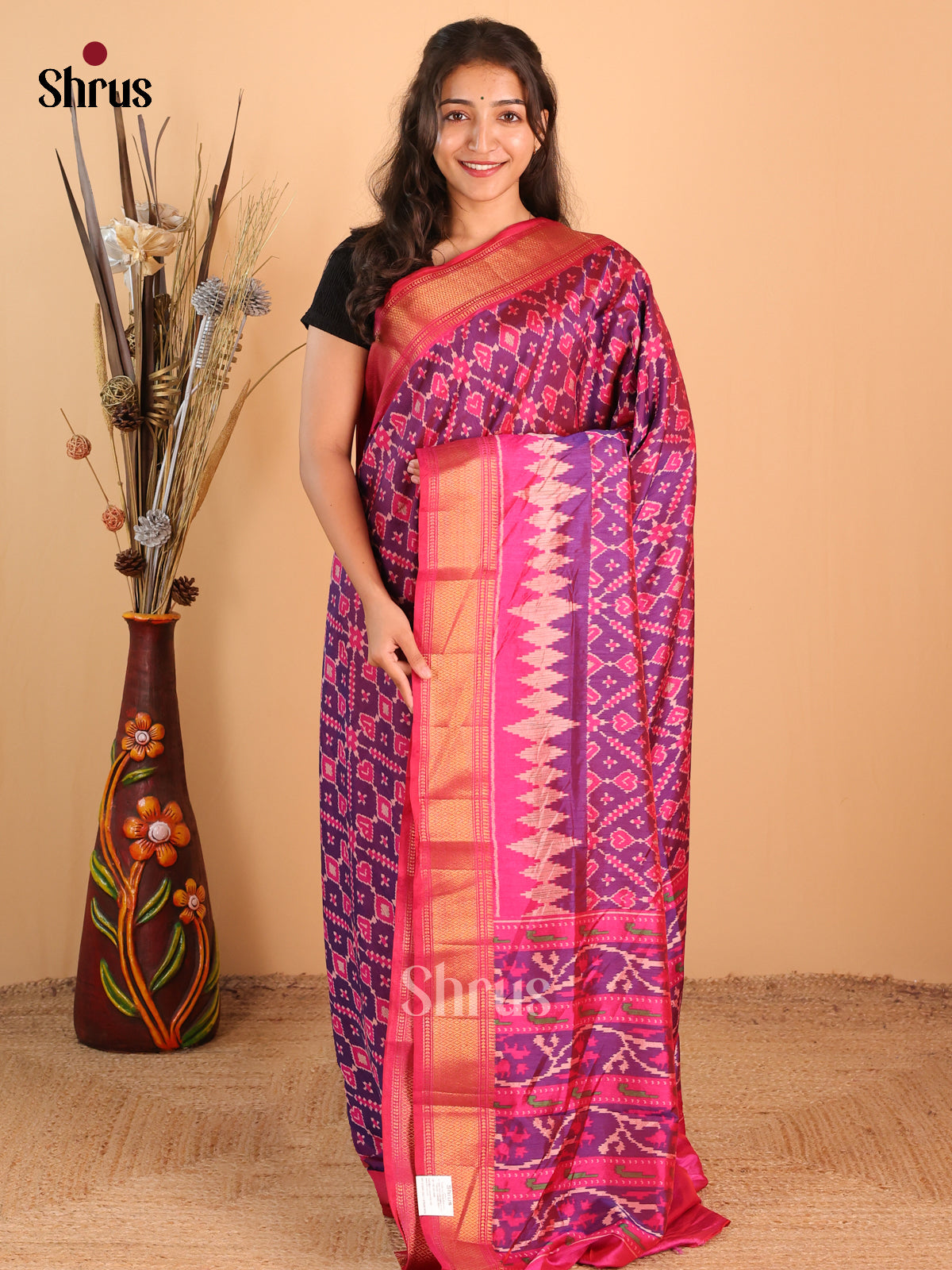 Purple & Pink- Semi Patola Saree - Shop on Shrus.com