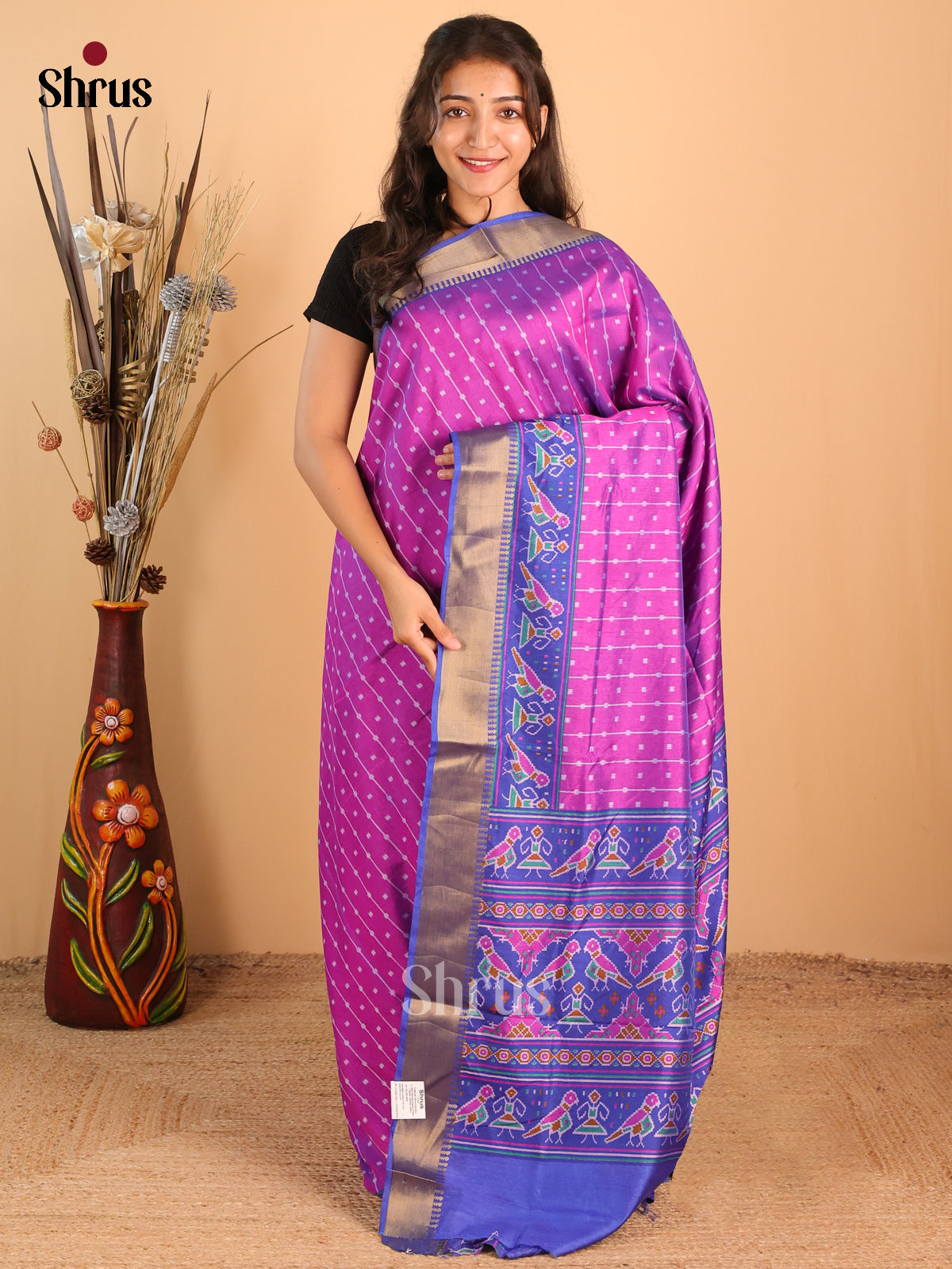 Majenta & Blue- Semi Patola Saree - Shop on Shrus.com