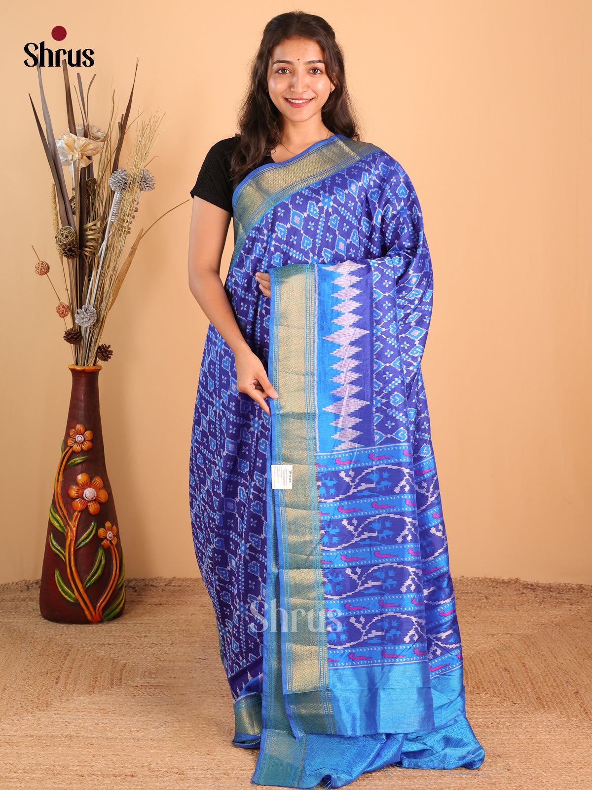 Blue - Semi Patola Saree - Shop on Shrus.com