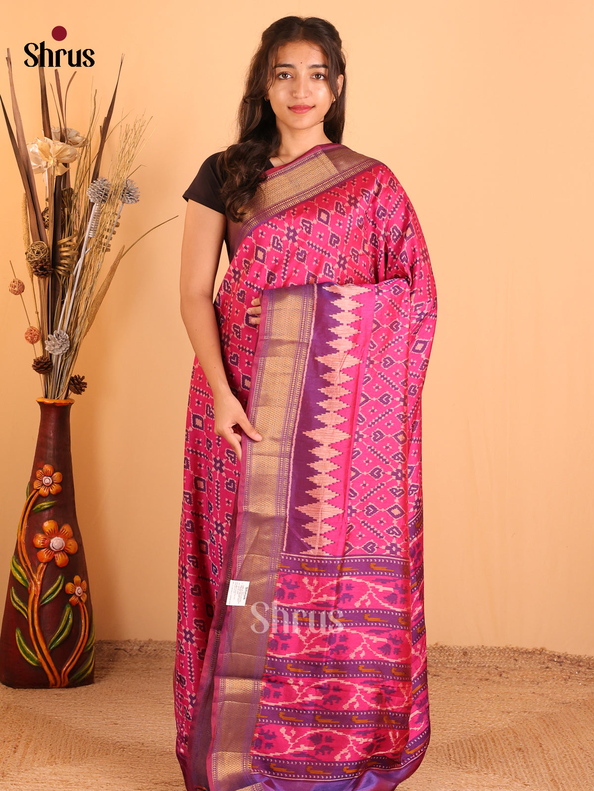 Pink & Purple - Semi Patola Saree - Shop on Shrus.com