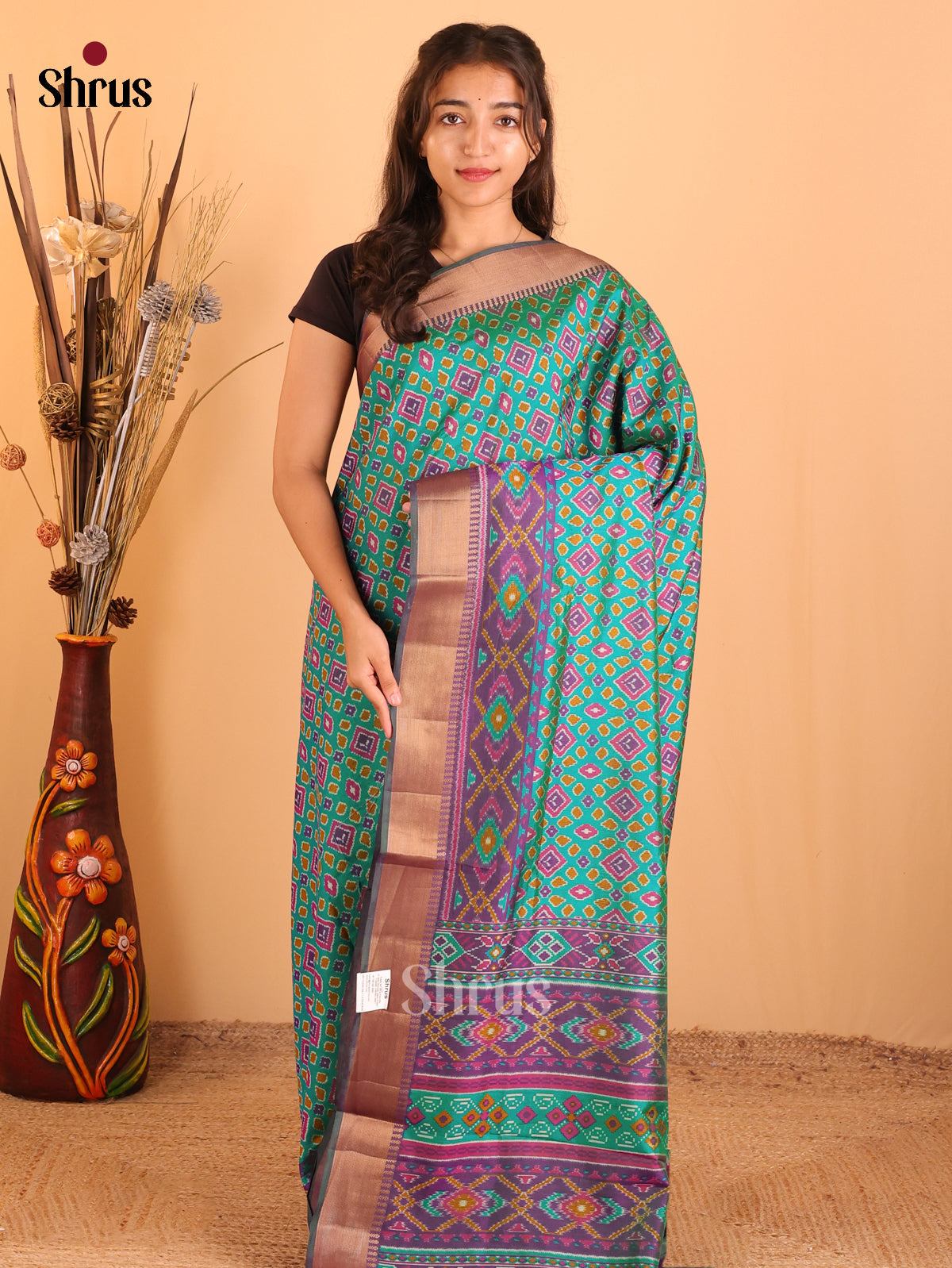 Teal Green & Violet - Semi Patola Saree - DCS18155 - Shop on Shrus.com