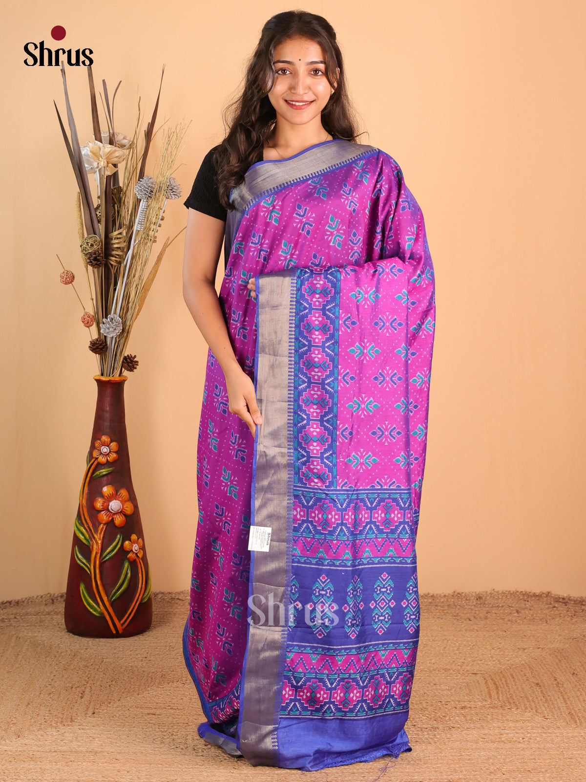 Purple & Blue - Semi Patola Saree - Shop on Shrus.com
