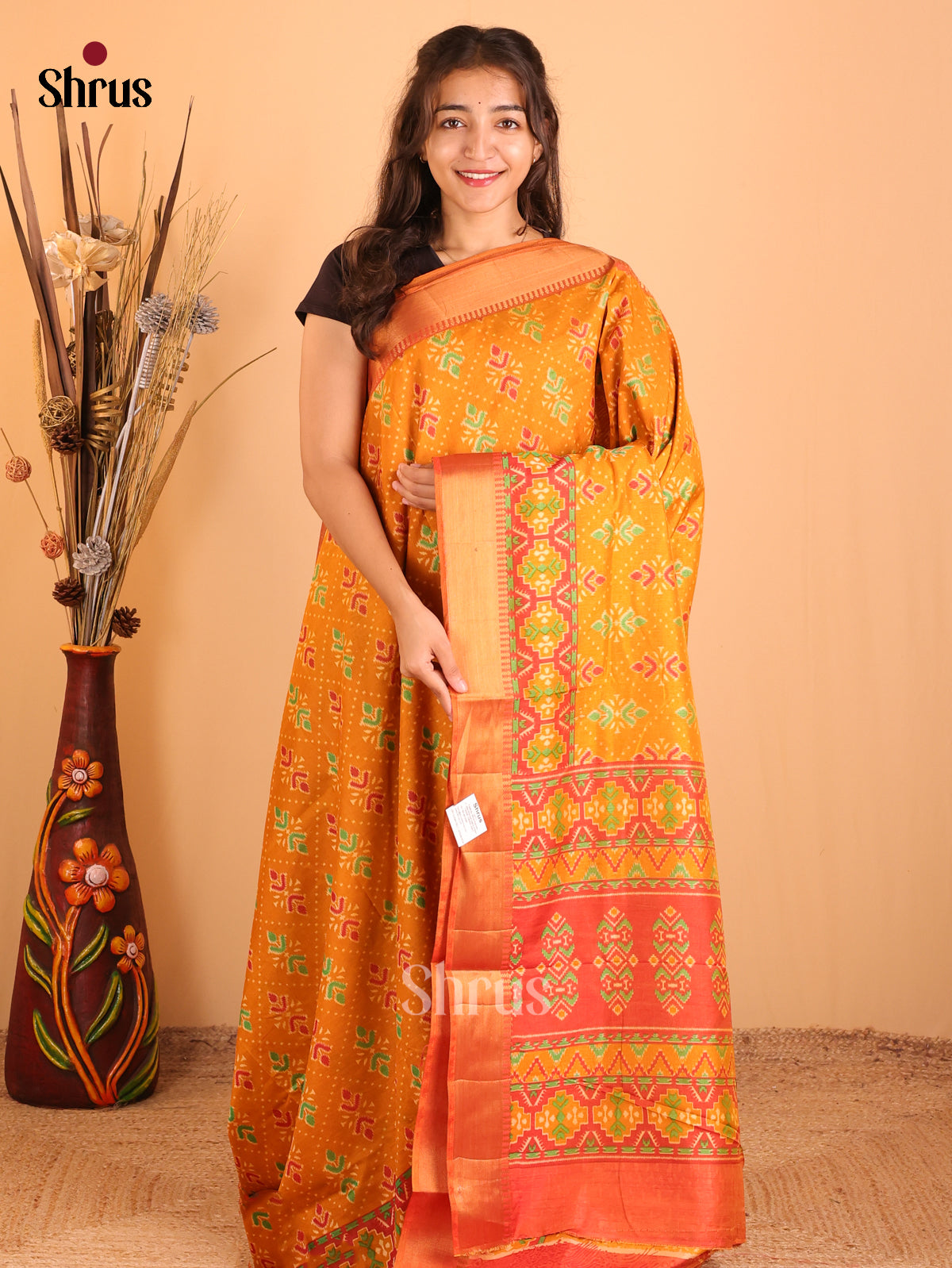 Mustard & Brick - Semi Patola Saree - Shop on Shrus.com