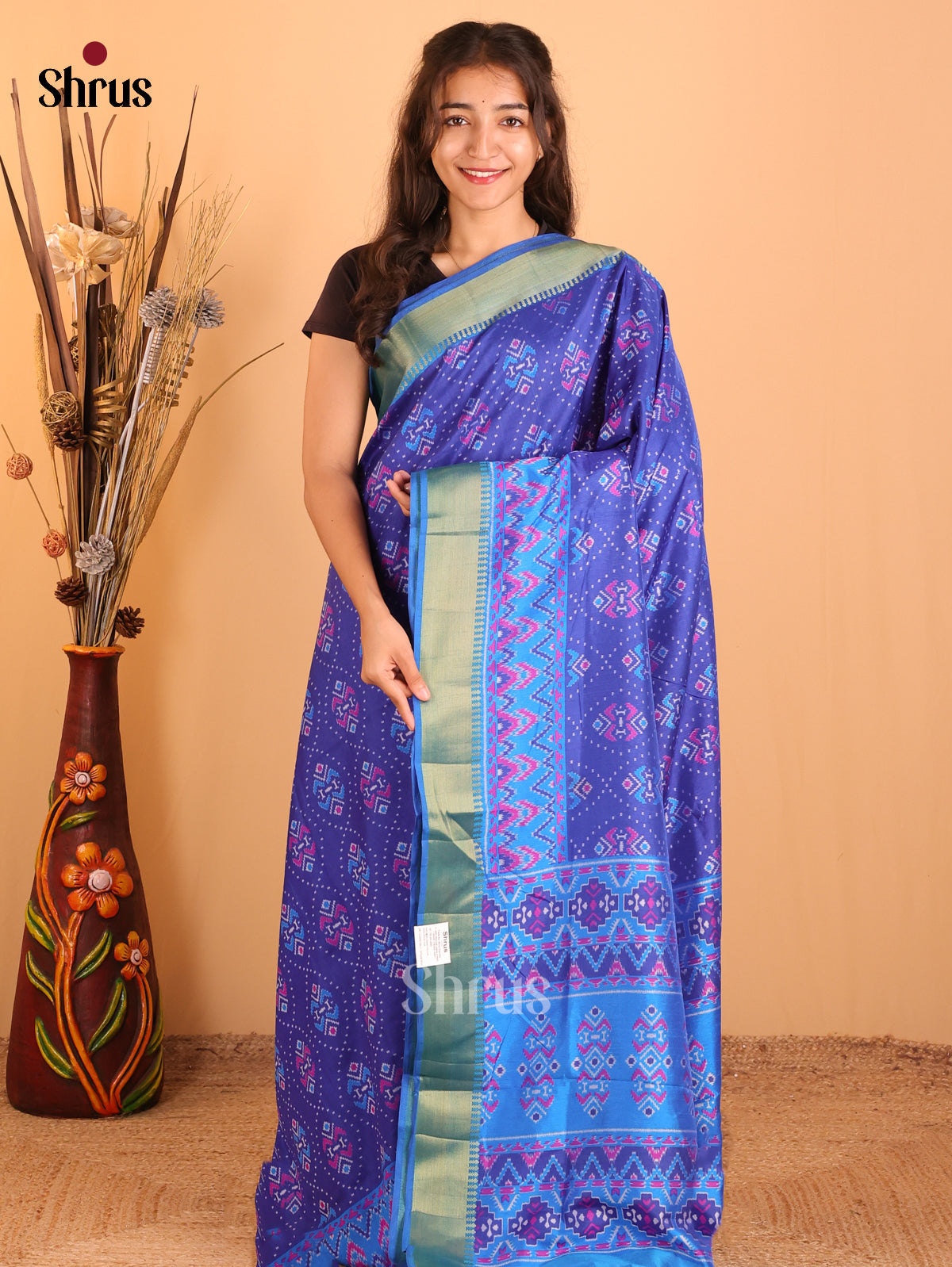 Blue - Semi Patola Saree - Shop on Shrus.com
