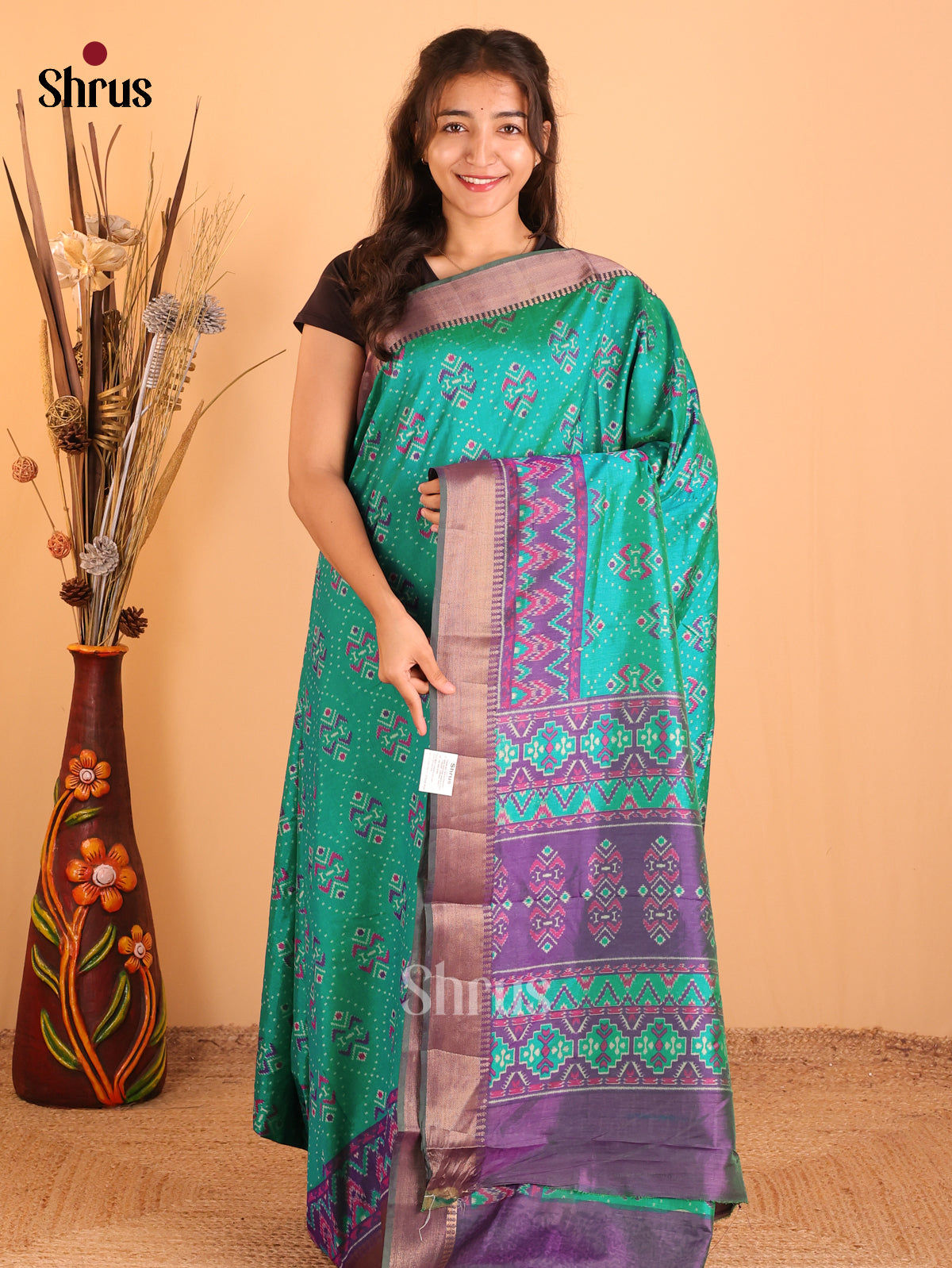 Teal Green & Purple - Semi Patola Saree - DCS18173 - Shop on Shrus.com