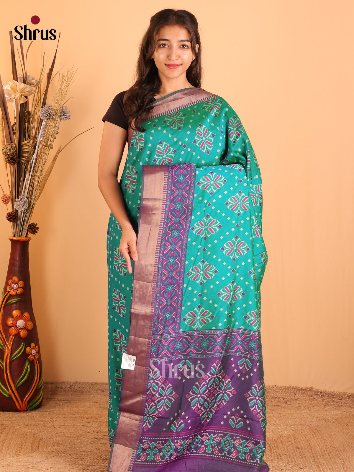 Teal Green & Violet - Semi Patola Saree - DCS18176 - Shop on Shrus.com