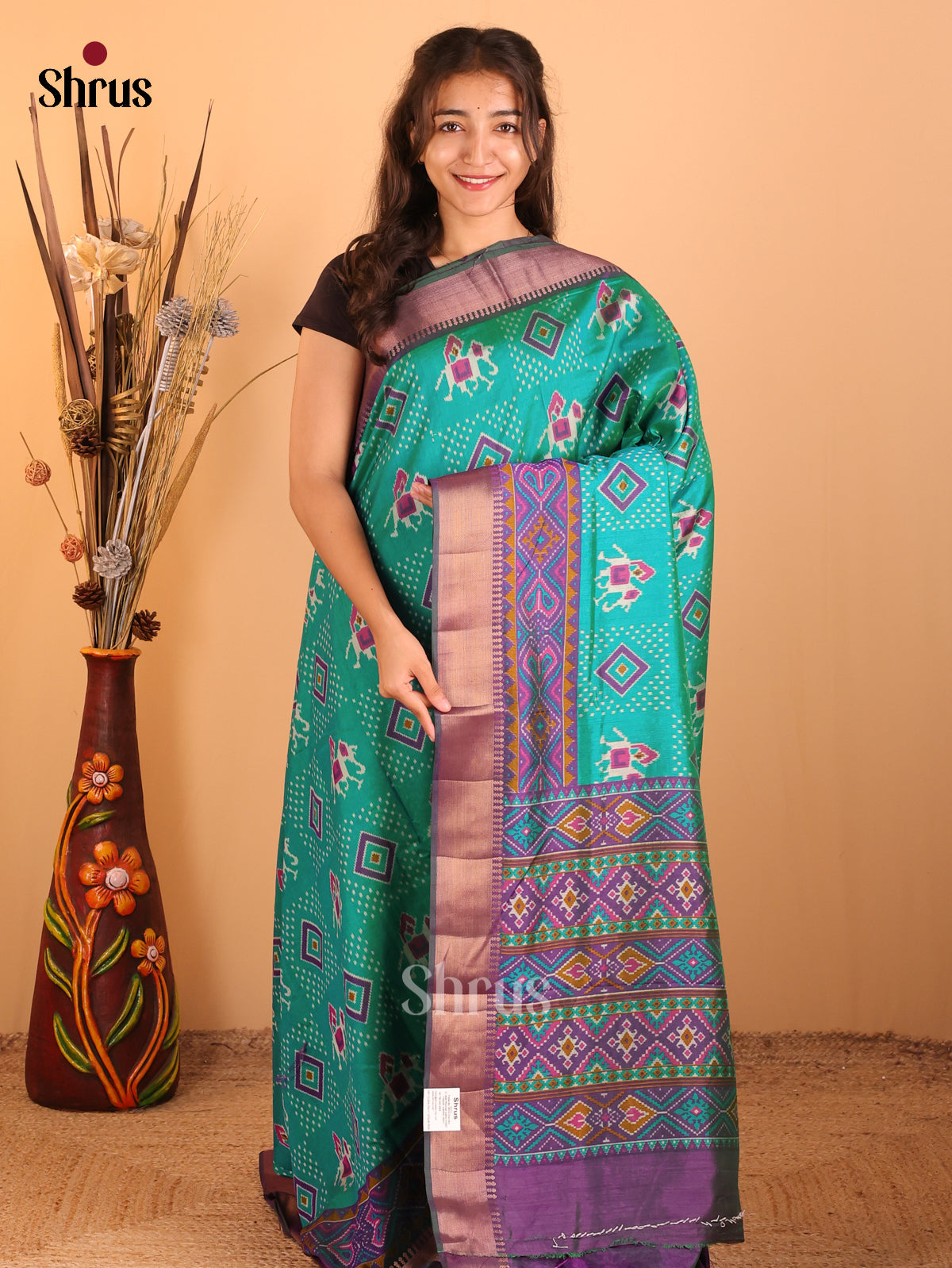 Teal Green & Violet - Semi Patola Saree - DCS18177 - Shop on Shrus.com
