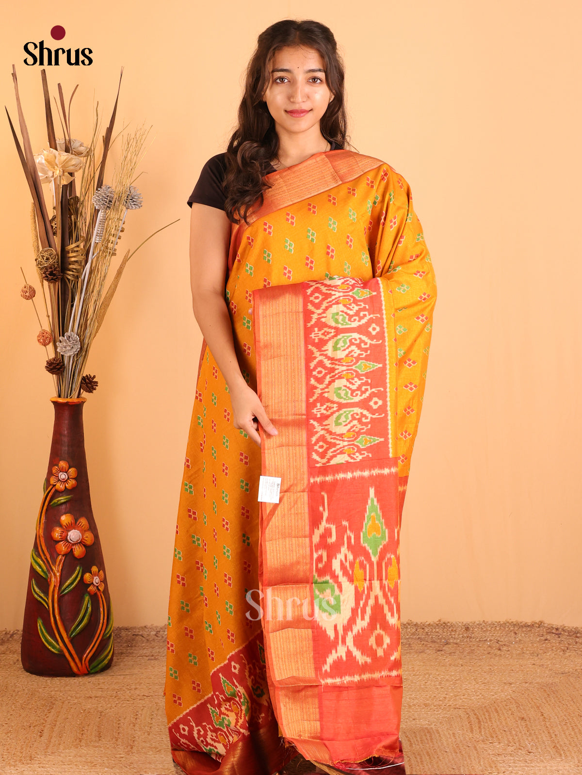 Mustard & Brown - Semi Patola Saree - Shop on Shrus.com