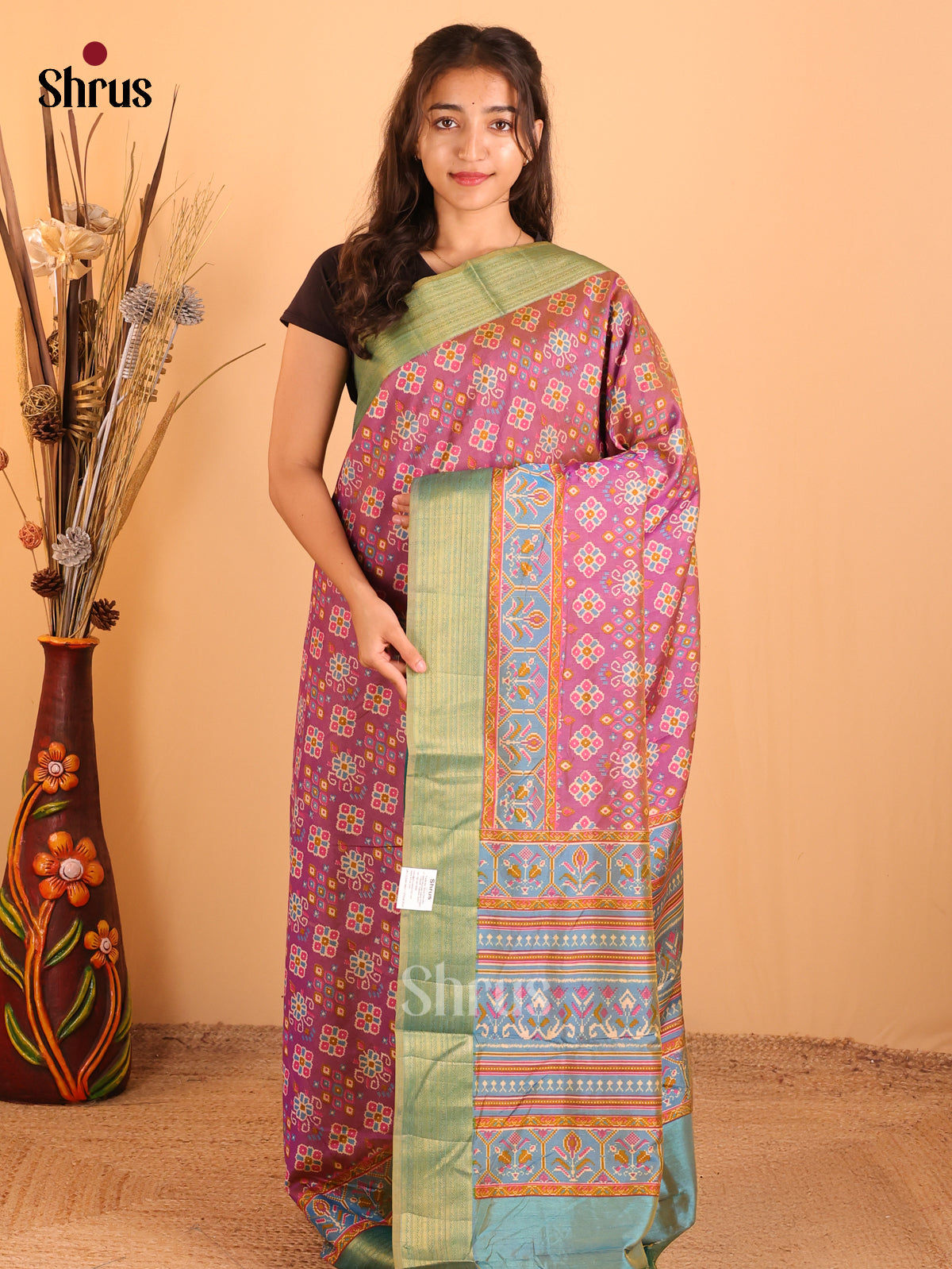 Purple & Blue - Semi Patola Saree - Shop on Shrus.com