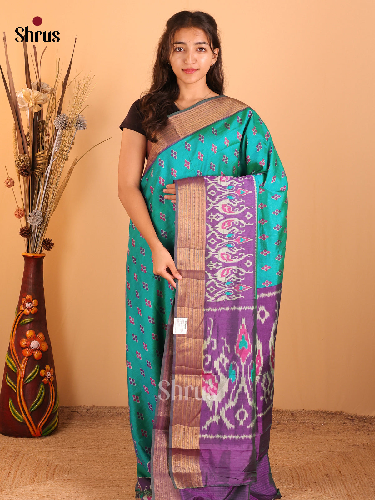 Teal Green & Purple - Semi Patola Saree - DCS18186 - Shop on Shrus.com