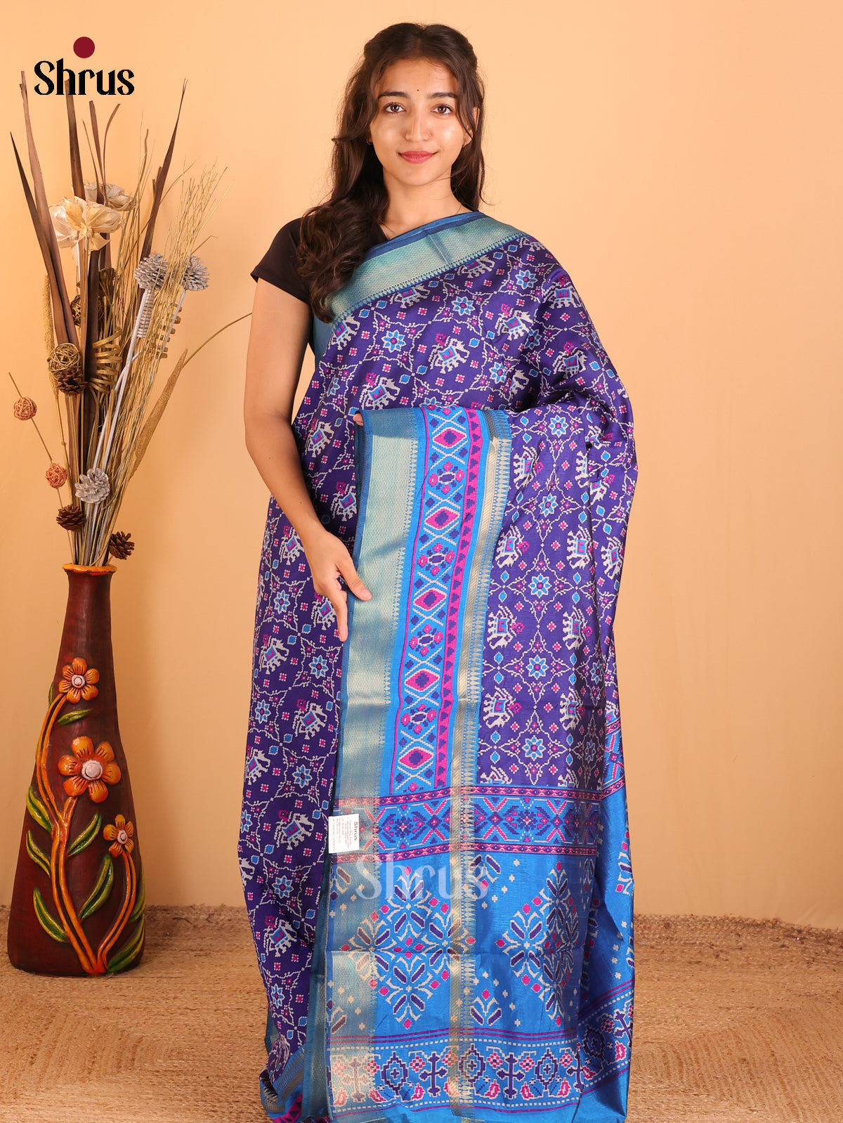 Violet & Blue - Semi Patola Saree - Shop on Shrus.com