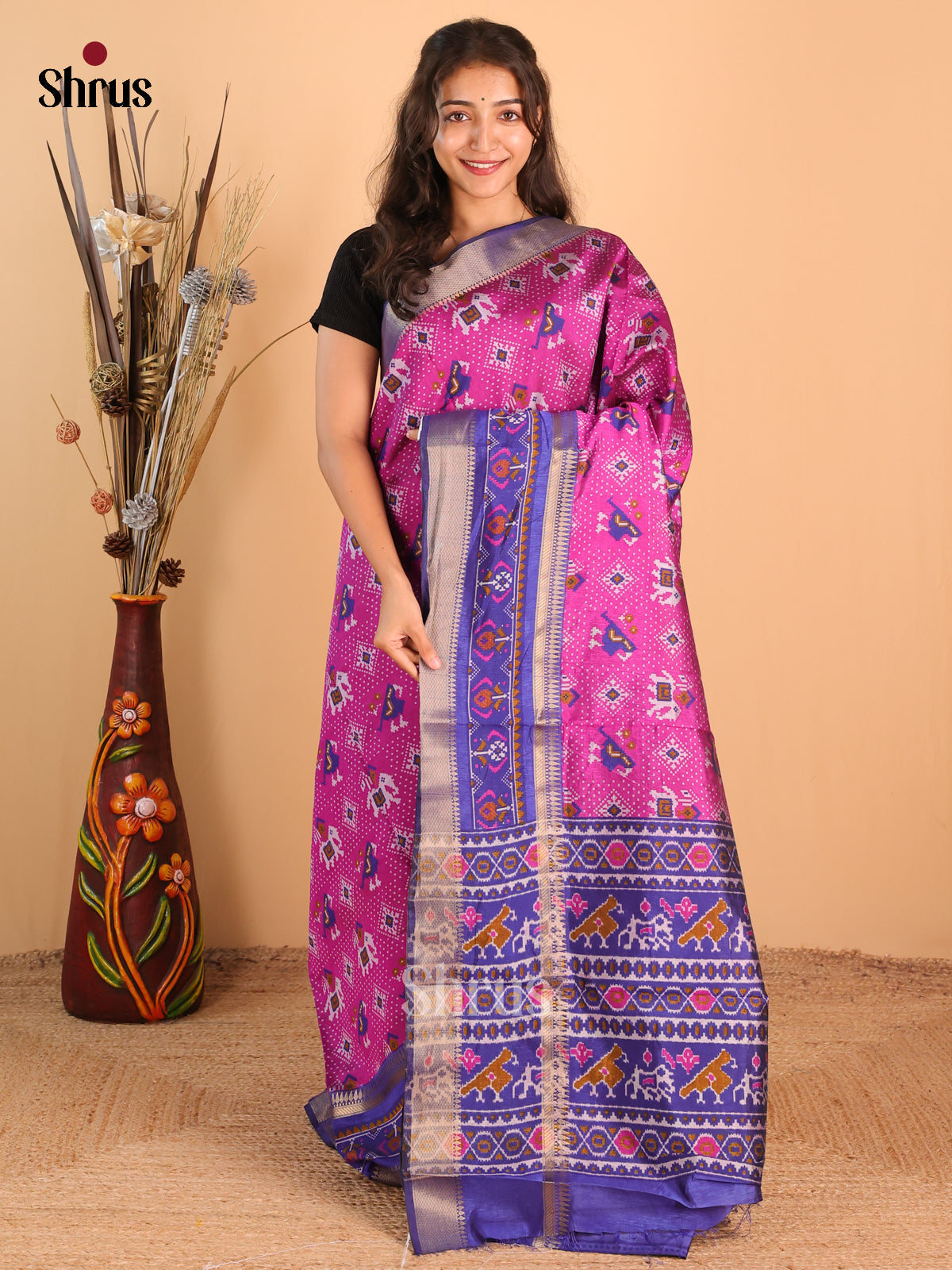 Pink & Purple- Semi Patola Saree - Shop on Shrus.com
